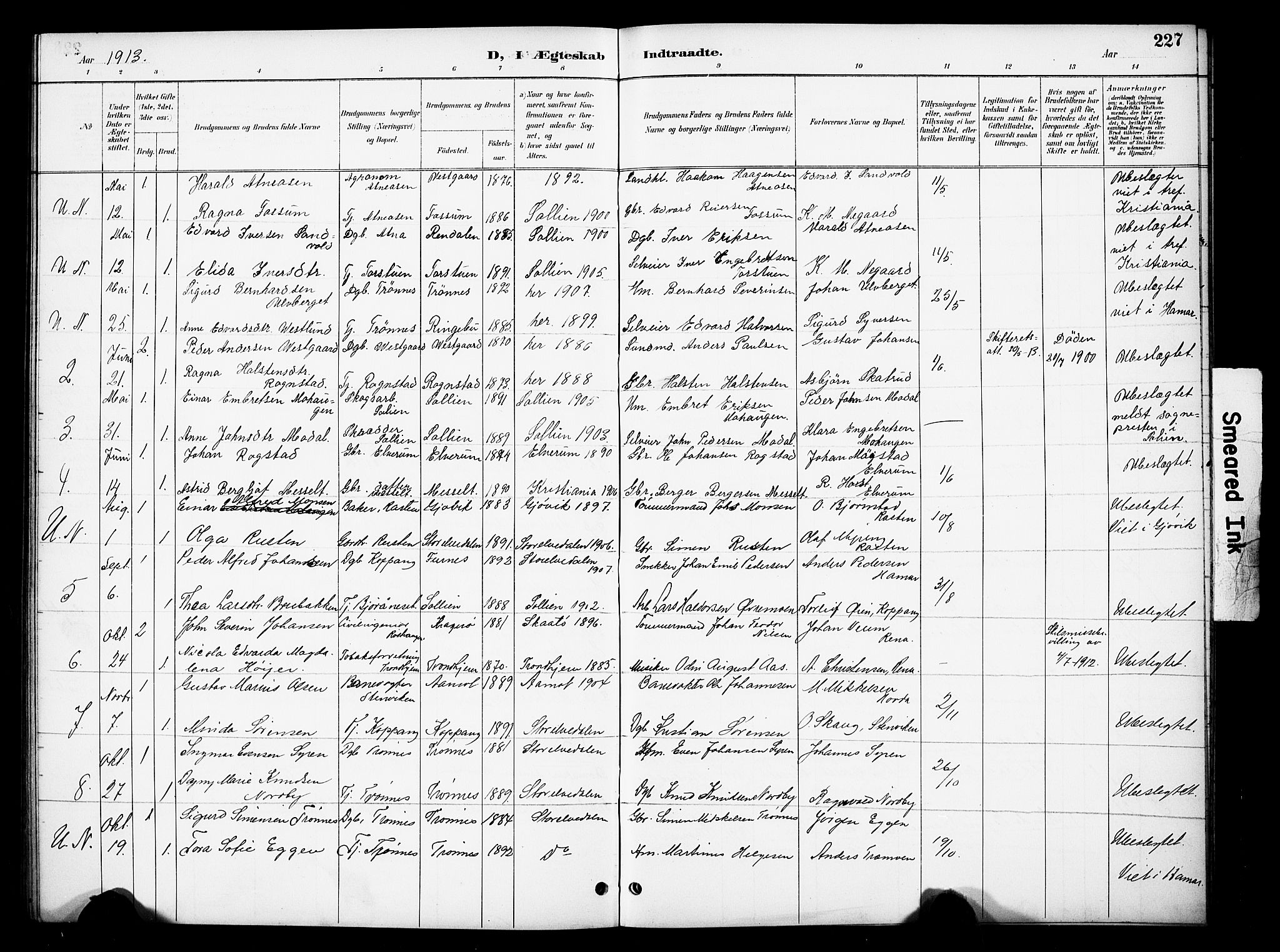 Stor-Elvdal prestekontor, AV/SAH-PREST-052/H/Ha/Hab/L0003: Parish register (copy) no. 3, 1895-1917, p. 227