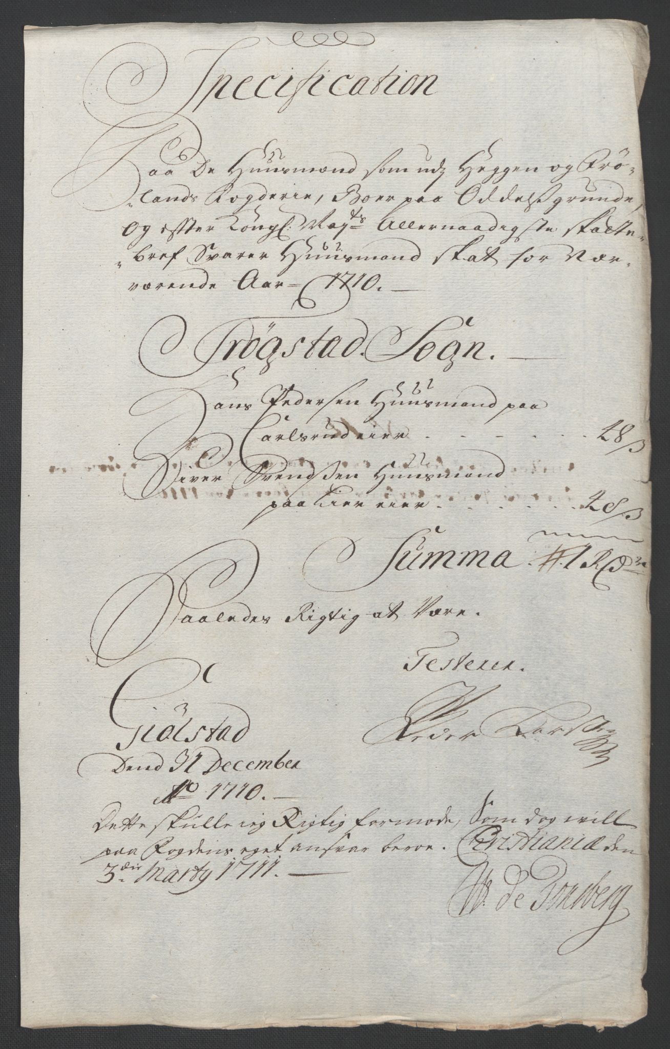 Rentekammeret inntil 1814, Reviderte regnskaper, Fogderegnskap, AV/RA-EA-4092/R07/L0302: Fogderegnskap Rakkestad, Heggen og Frøland, 1710, p. 232