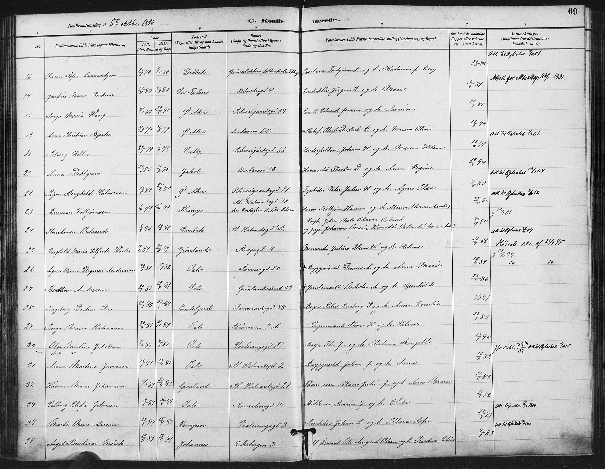 Gamlebyen prestekontor Kirkebøker, AV/SAO-A-10884/F/Fa/L0008: Parish register (official) no. 8, 1891-1908, p. 69