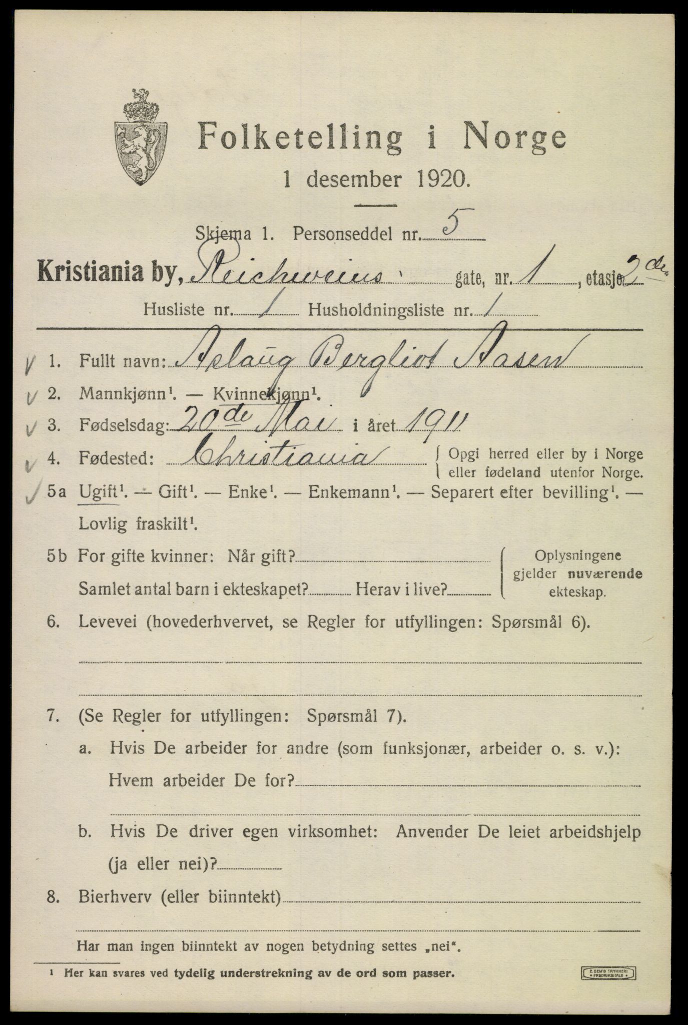 SAO, 1920 census for Kristiania, 1920, p. 461171