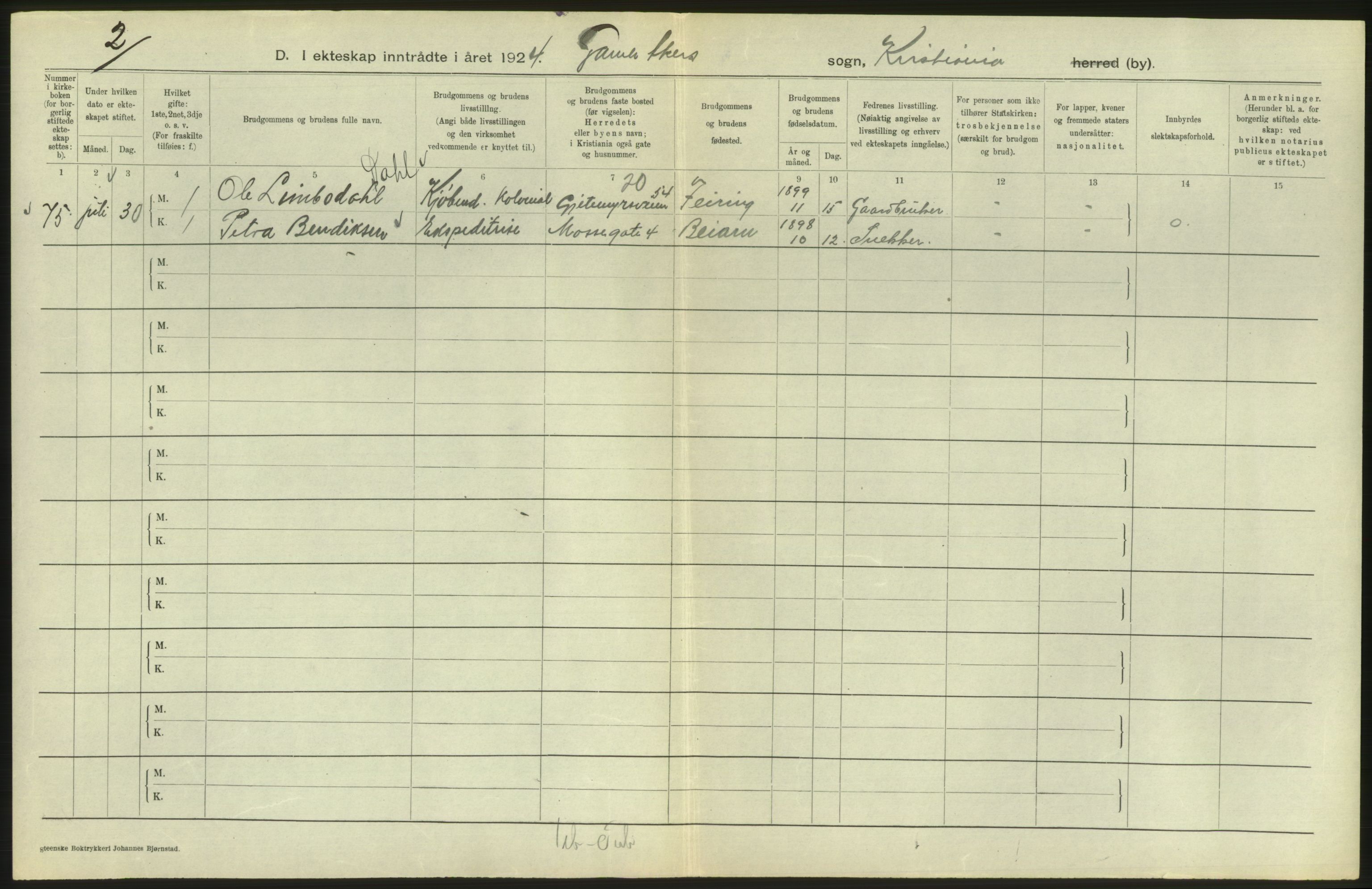 Statistisk sentralbyrå, Sosiodemografiske emner, Befolkning, AV/RA-S-2228/D/Df/Dfc/Dfcd/L0007: Kristiania: Gifte, 1924, p. 310