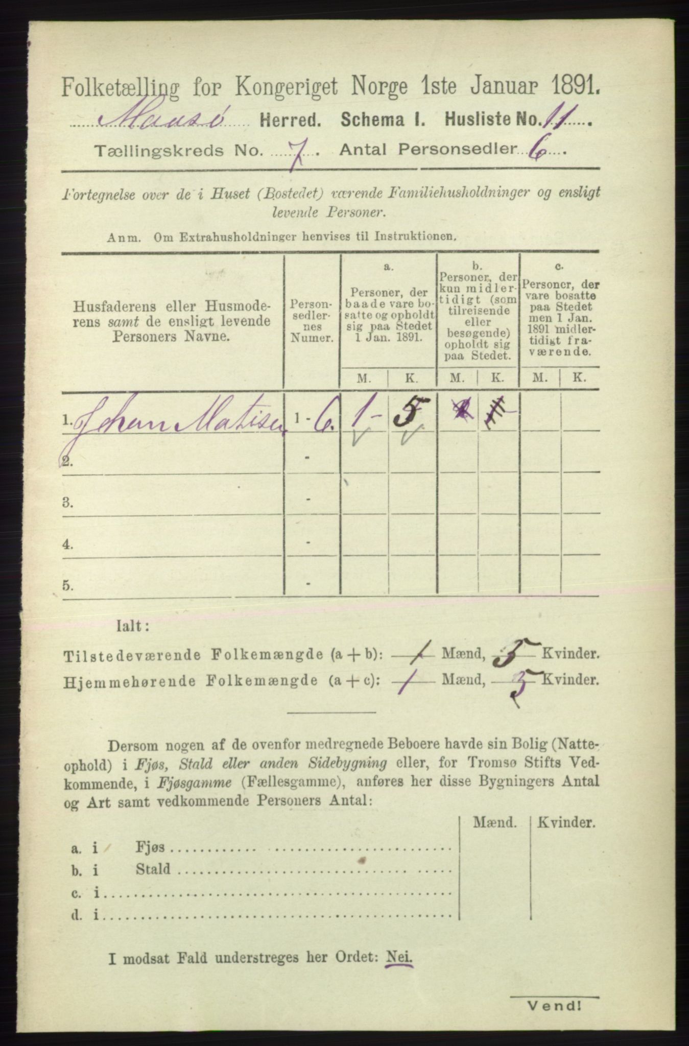 RA, 1891 census for 2018 Måsøy, 1891, p. 1395