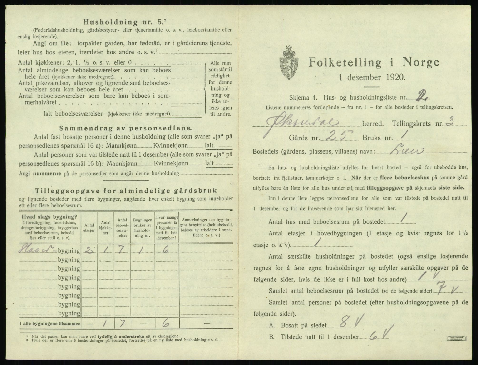 SAT, 1920 census for Øksendal, 1920, p. 181