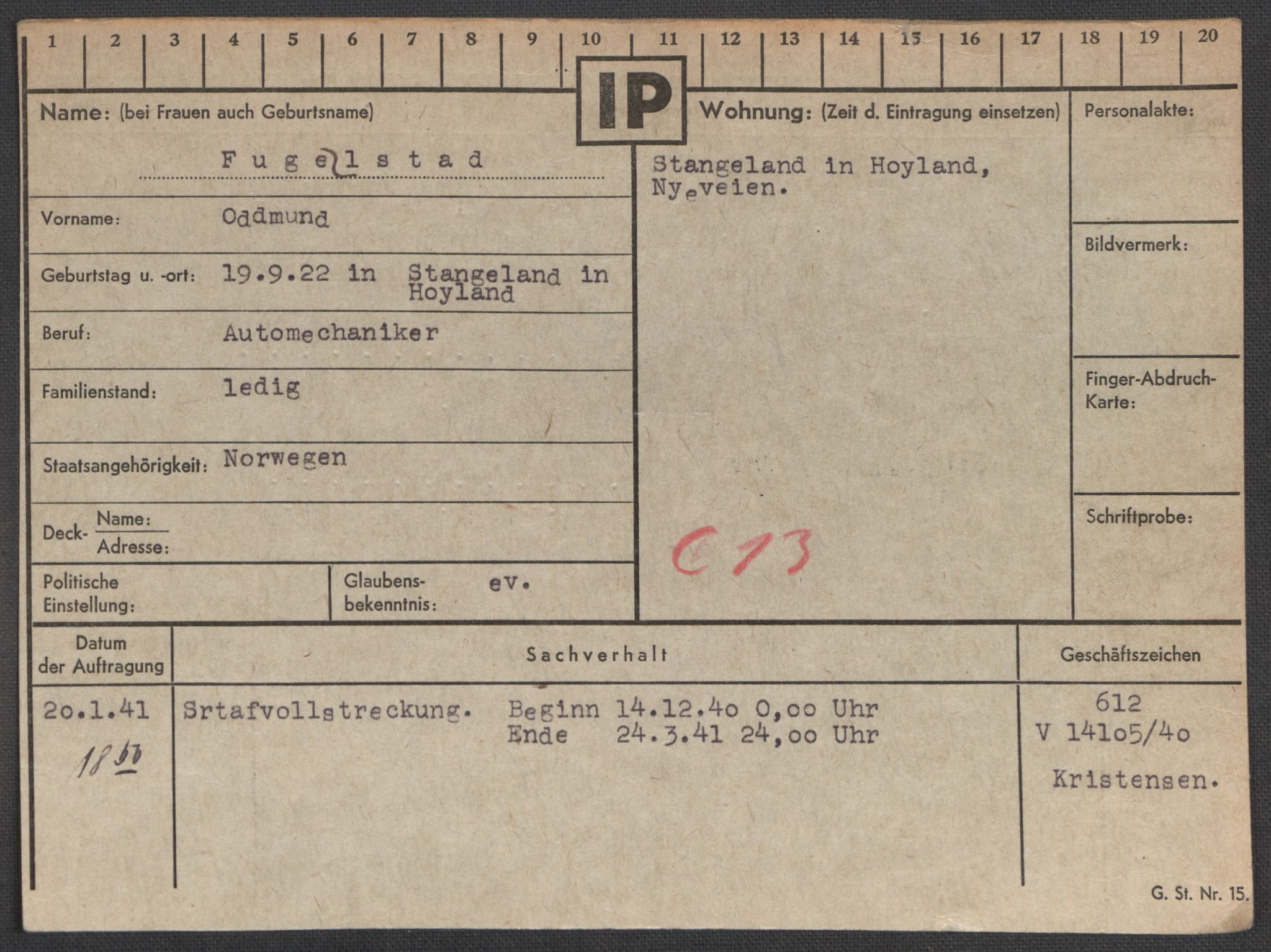 Befehlshaber der Sicherheitspolizei und des SD, RA/RAFA-5969/E/Ea/Eaa/L0003: Register over norske fanger i Møllergata 19: Eng-Hag, 1940-1945, p. 641