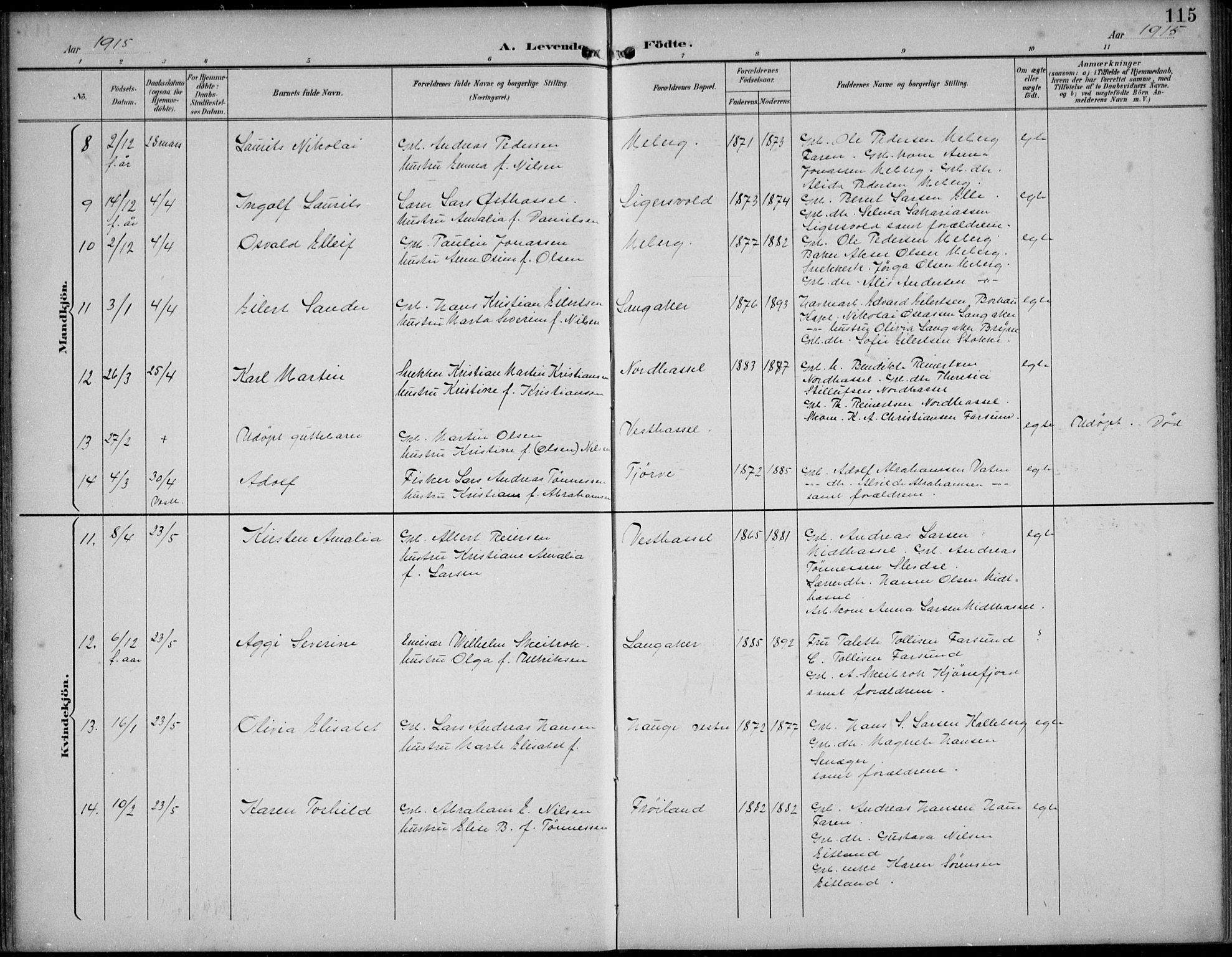 Lista sokneprestkontor, AV/SAK-1111-0027/F/Fb/L0005: Parish register (copy) no. B 5, 1892-1923, p. 115