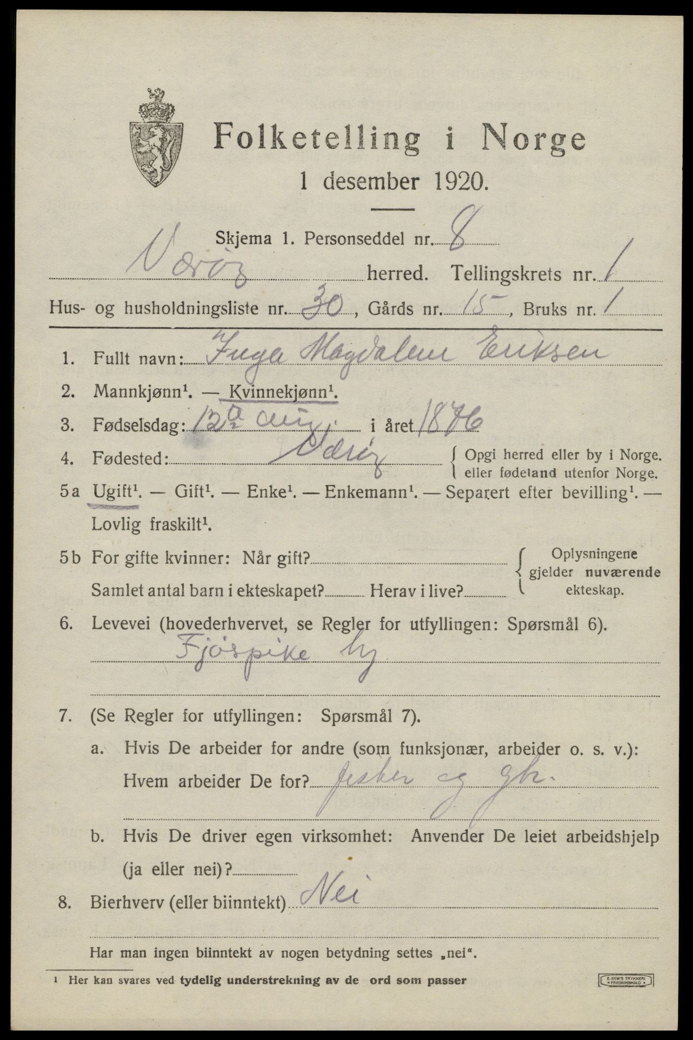 SAT, 1920 census for Værøy, 1920, p. 989