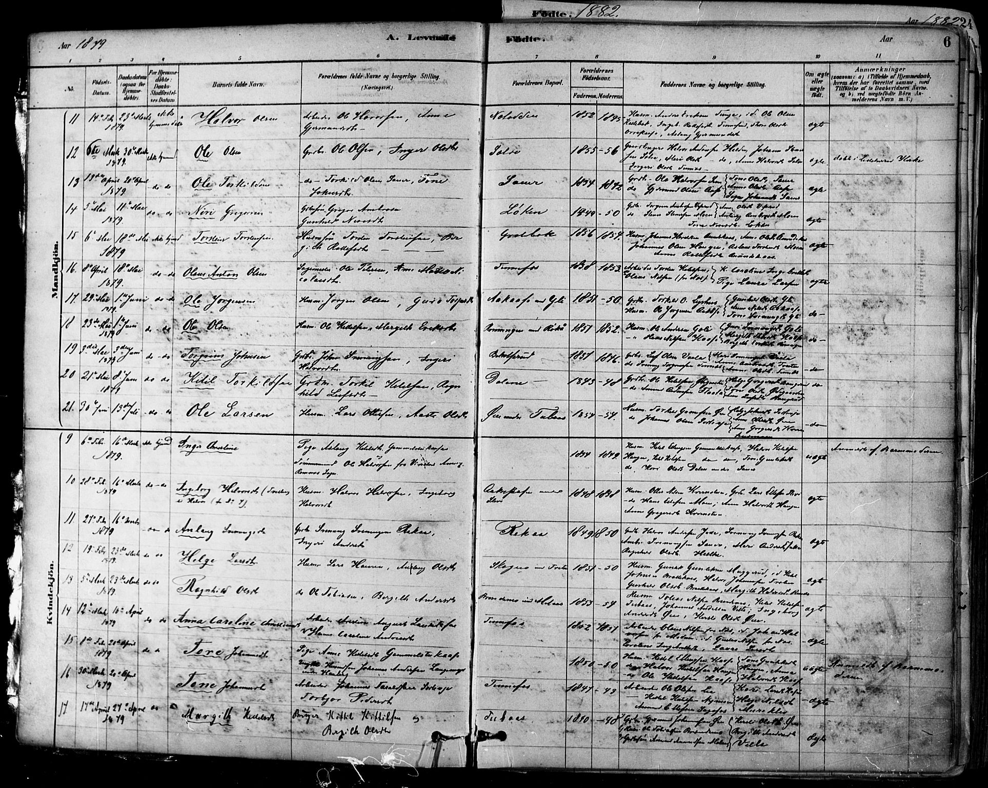 Heddal kirkebøker, AV/SAKO-A-268/F/Fa/L0008: Parish register (official) no. I 8, 1878-1903, p. 6