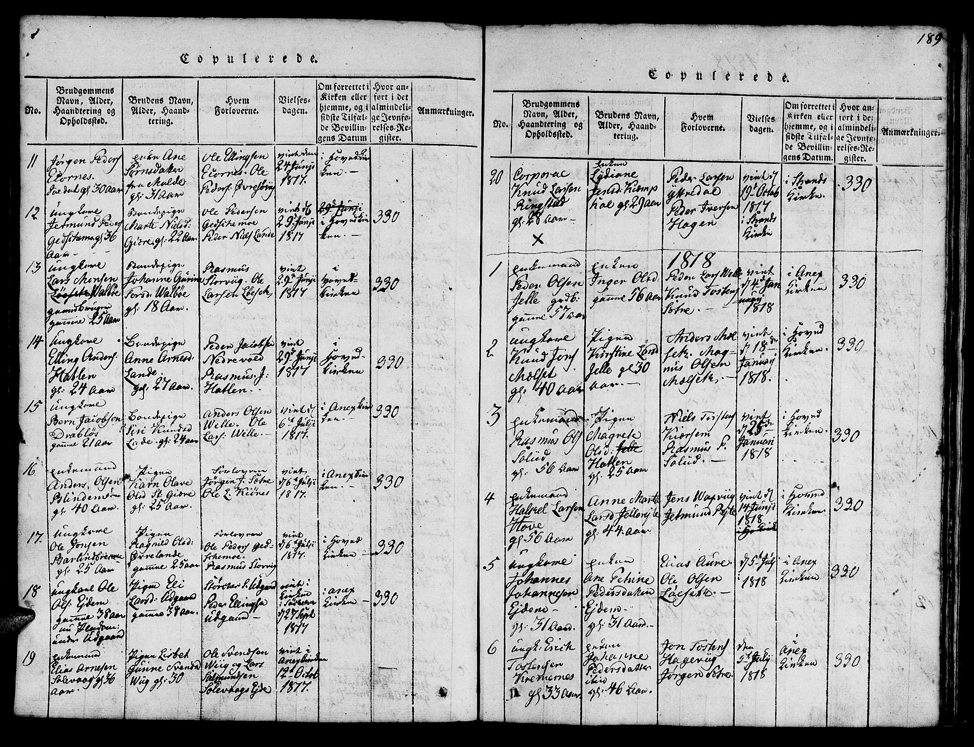 Ministerialprotokoller, klokkerbøker og fødselsregistre - Møre og Romsdal, SAT/A-1454/522/L0322: Parish register (copy) no. 522C01, 1816-1830, p. 189