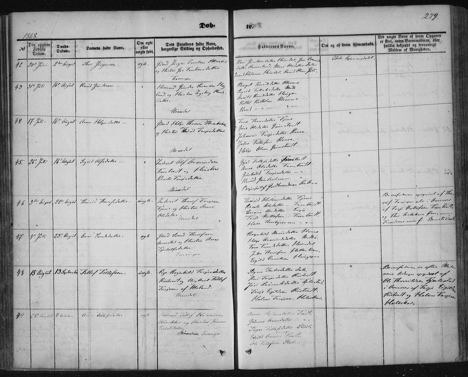 Nissedal kirkebøker, AV/SAKO-A-288/F/Fa/L0003: Parish register (official) no. I 3, 1846-1870, p. 278-279