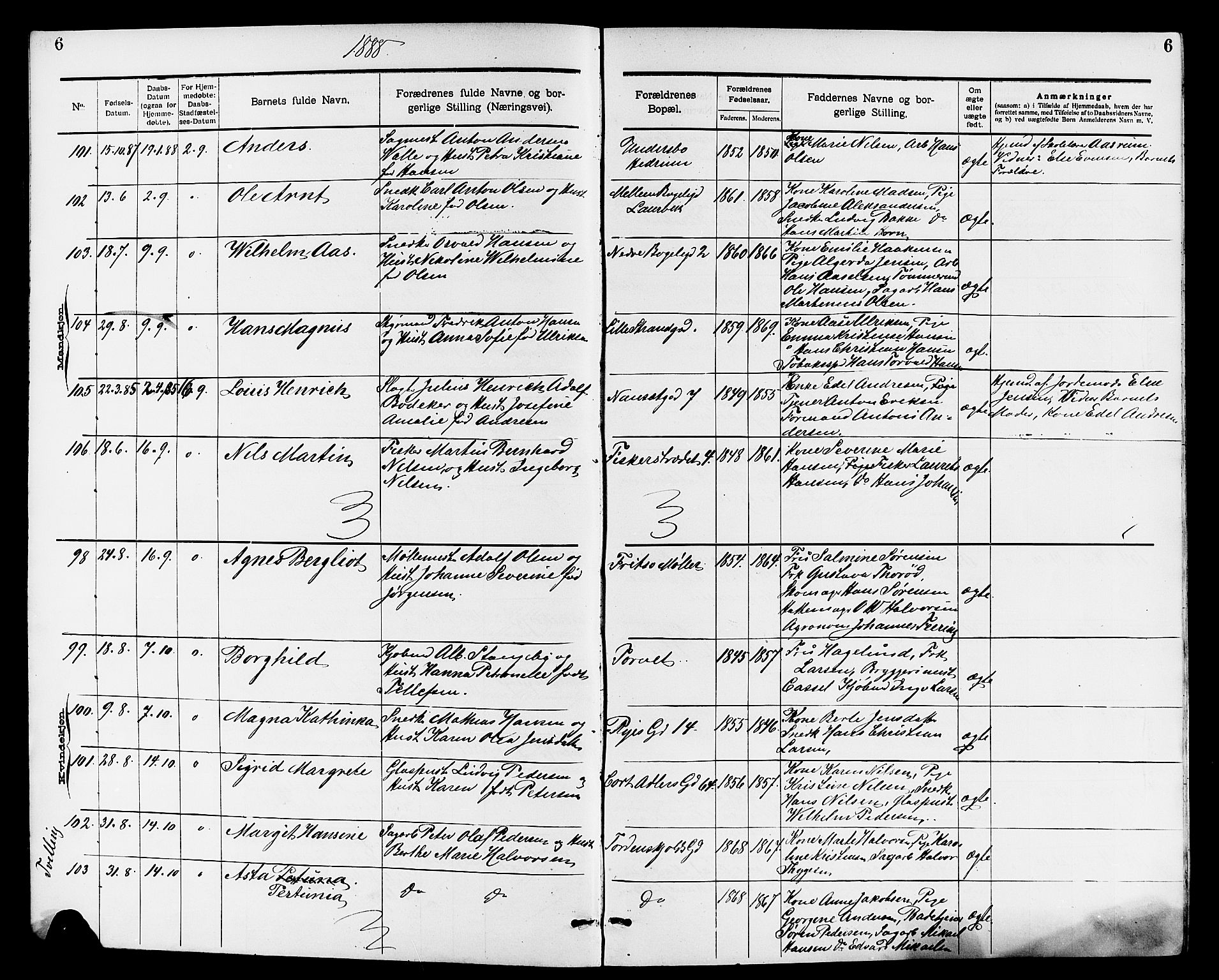 Larvik kirkebøker, AV/SAKO-A-352/G/Ga/L0005: Parish register (copy) no. I 5, 1888-1909, p. 6