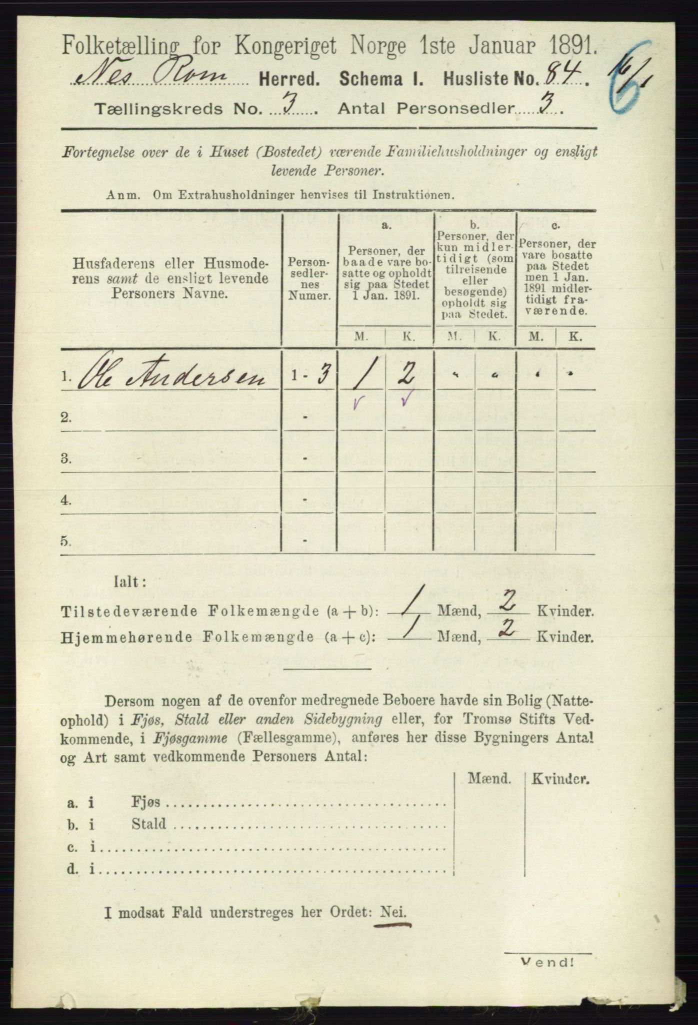 RA, 1891 census for 0236 Nes, 1891, p. 1574