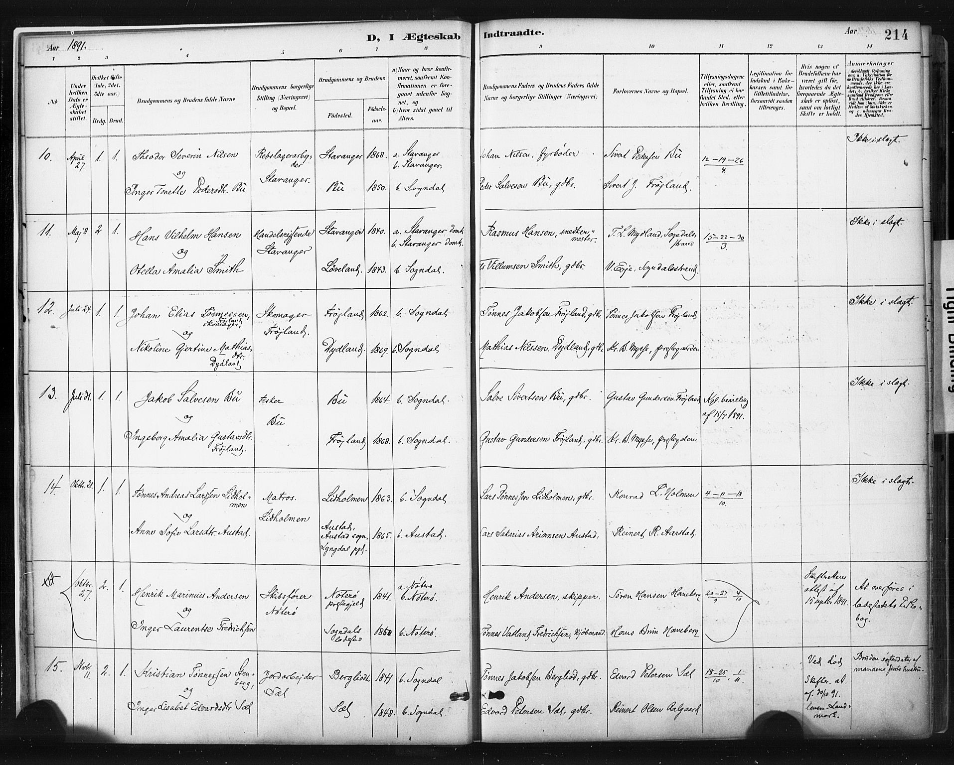 Sokndal sokneprestkontor, AV/SAST-A-101808: Parish register (official) no. A 11.2, 1887-1905, p. 214