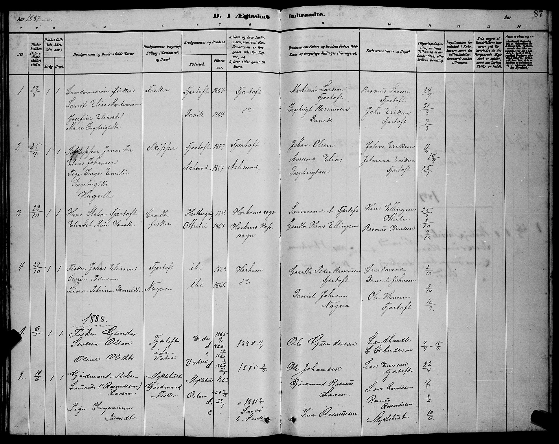 Ministerialprotokoller, klokkerbøker og fødselsregistre - Møre og Romsdal, AV/SAT-A-1454/538/L0523: Parish register (copy) no. 538C01, 1881-1900, p. 87