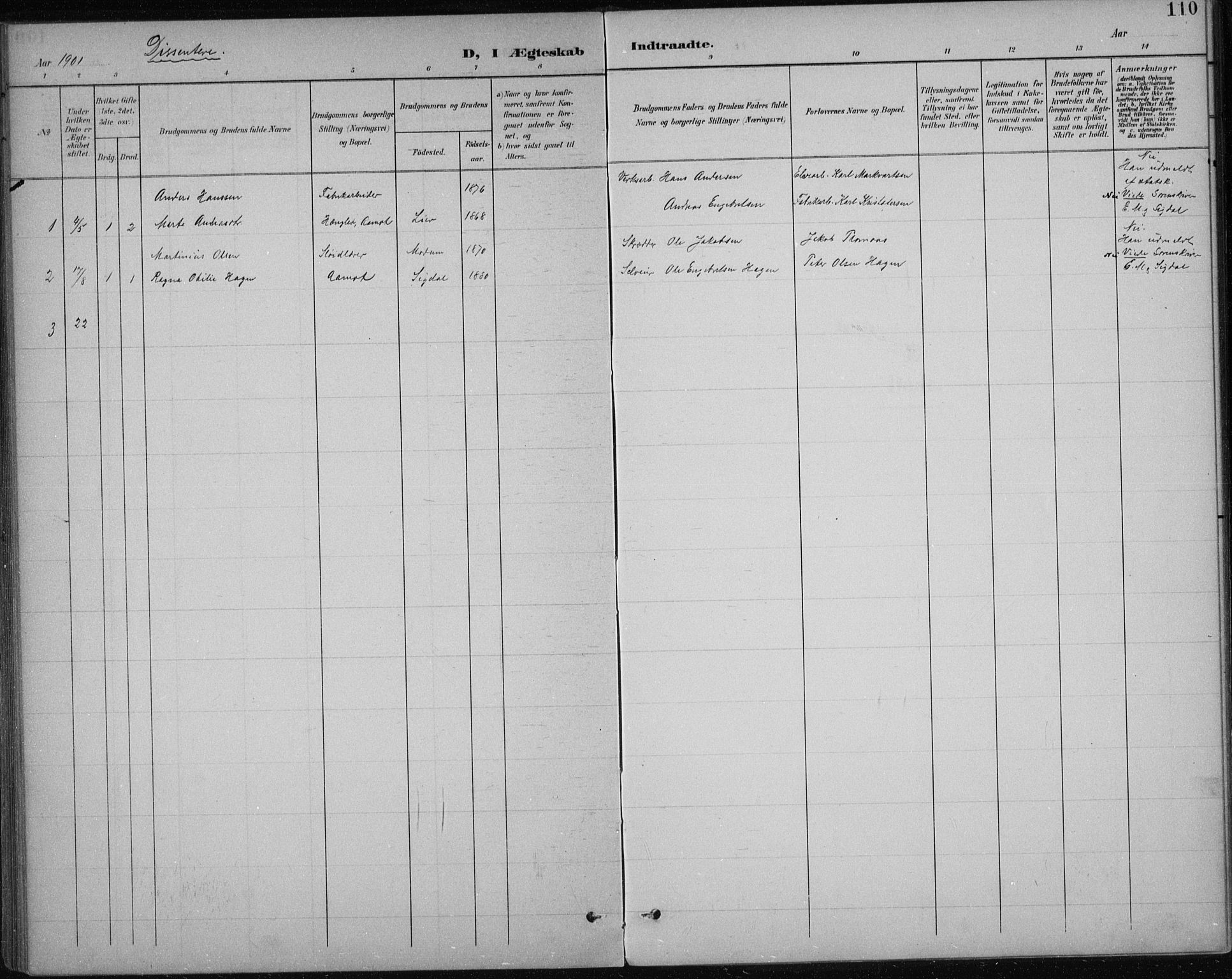 Modum kirkebøker, SAKO/A-234/F/Fa/L0017: Parish register (official) no. 17, 1900-1915, p. 110