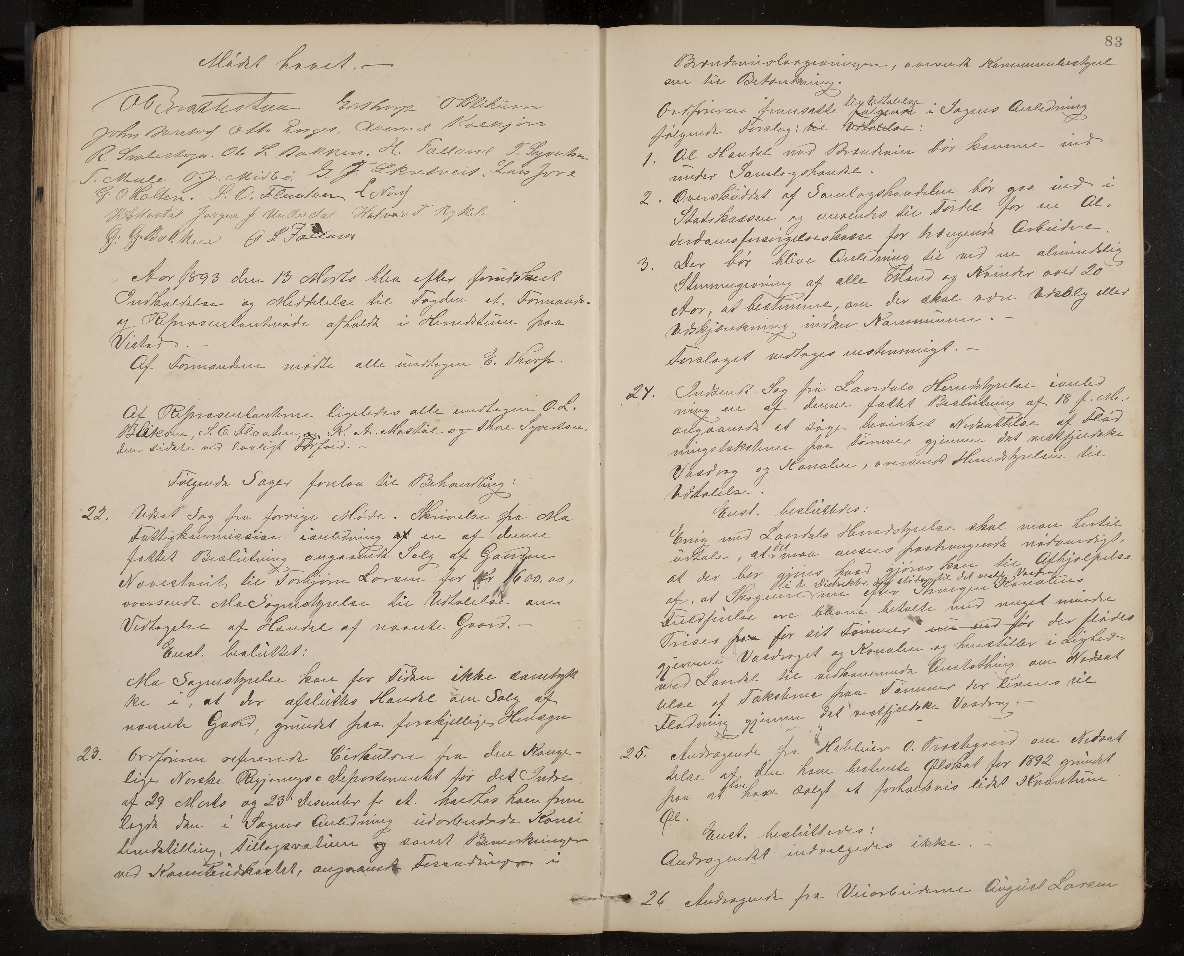 Mo formannskap og sentraladministrasjon, IKAK/0832021/A/L0003: Møtebok, 1886-1903, p. 83