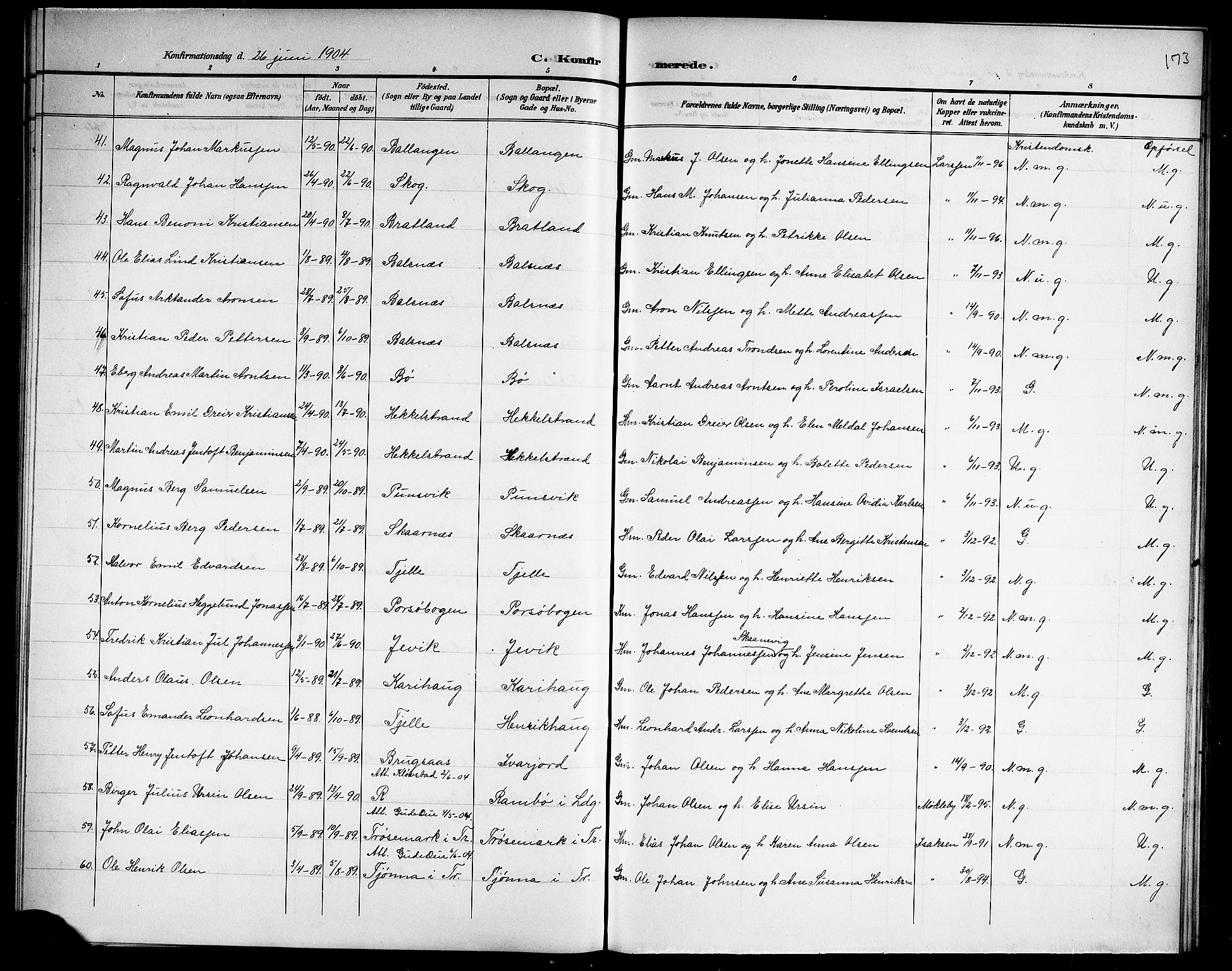 Ministerialprotokoller, klokkerbøker og fødselsregistre - Nordland, SAT/A-1459/863/L0915: Parish register (copy) no. 863C05, 1898-1907, p. 173