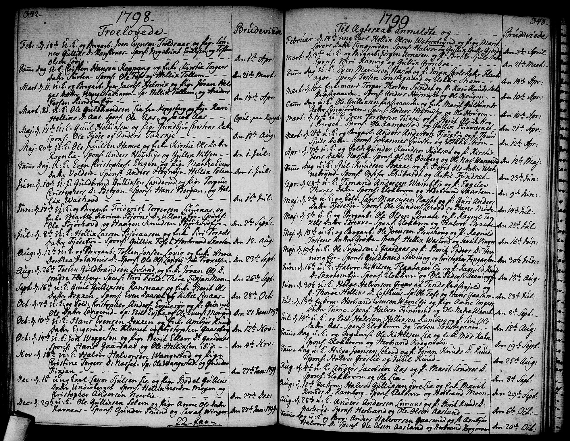 Flesberg kirkebøker, AV/SAKO-A-18/F/Fa/L0004: Parish register (official) no. I 4, 1788-1815, p. 342-343