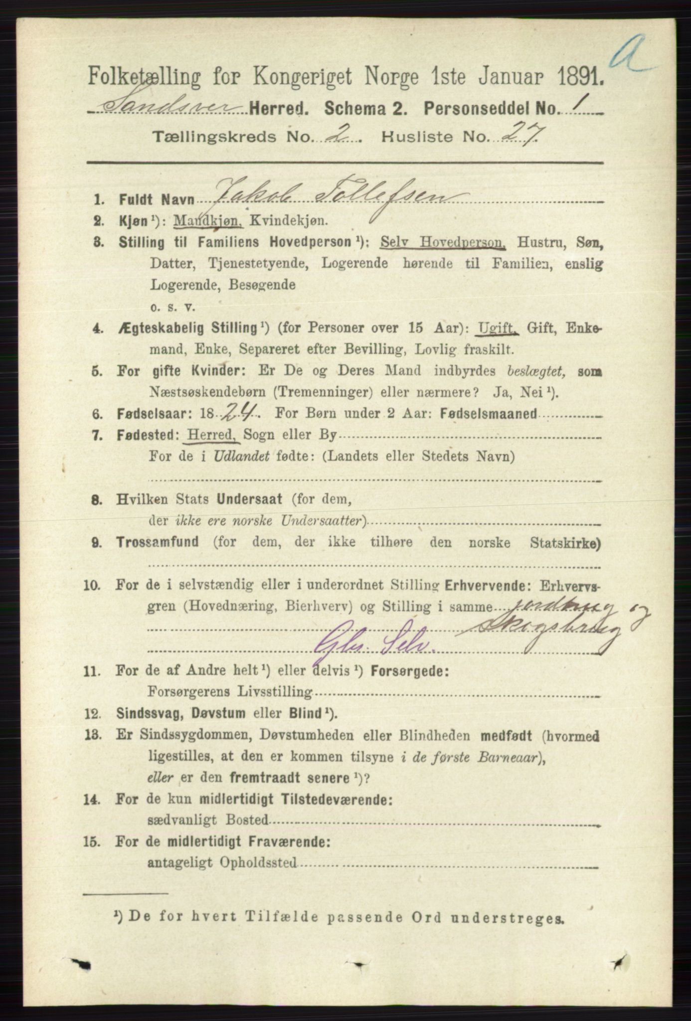 RA, 1891 census for 0629 Sandsvær, 1891, p. 837