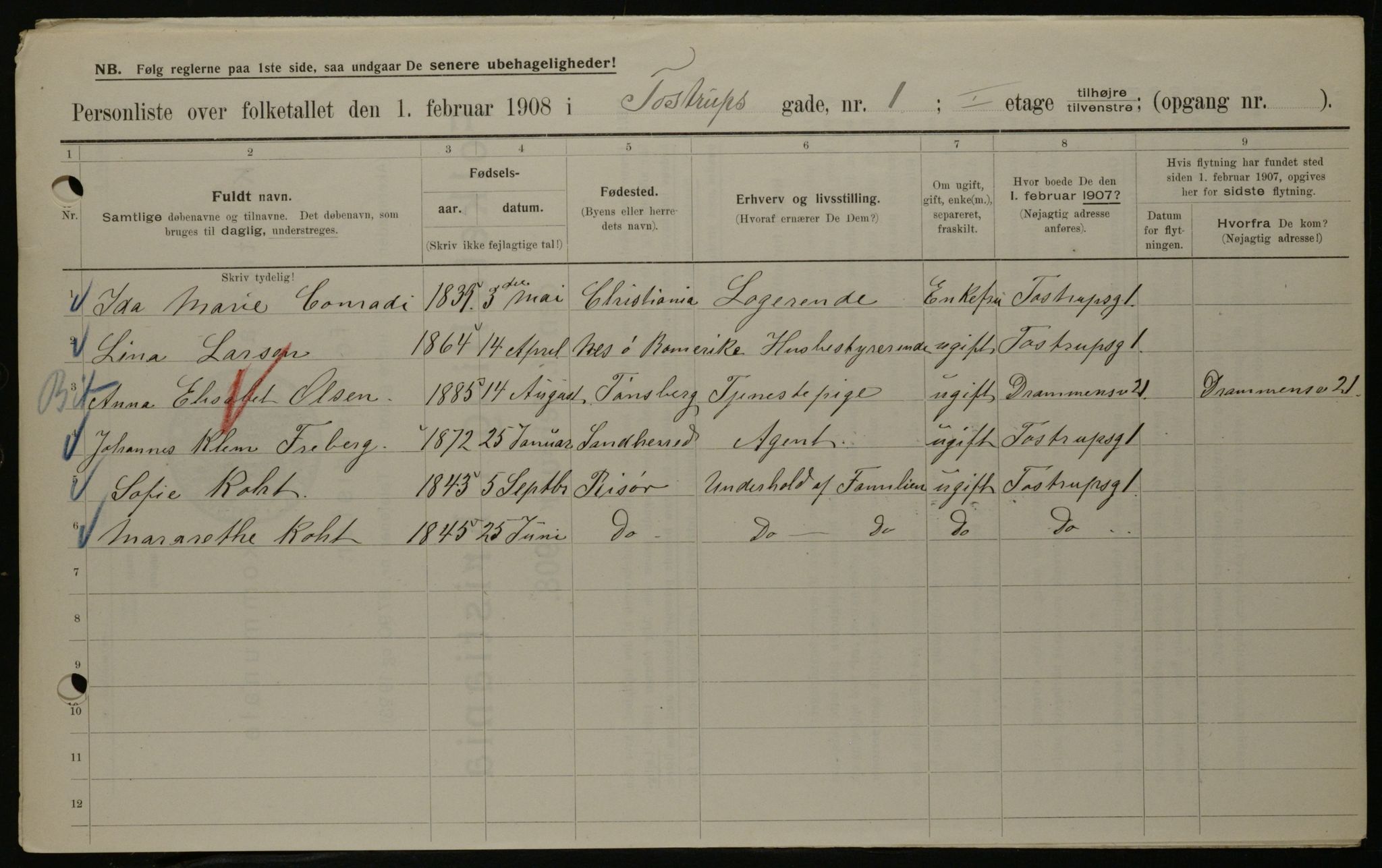 OBA, Municipal Census 1908 for Kristiania, 1908, p. 103647