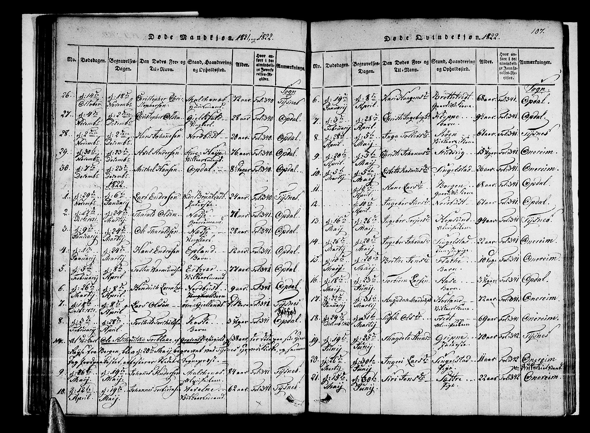 Tysnes sokneprestembete, AV/SAB-A-78601/H/Haa: Parish register (official) no. A 7, 1816-1826, p. 107