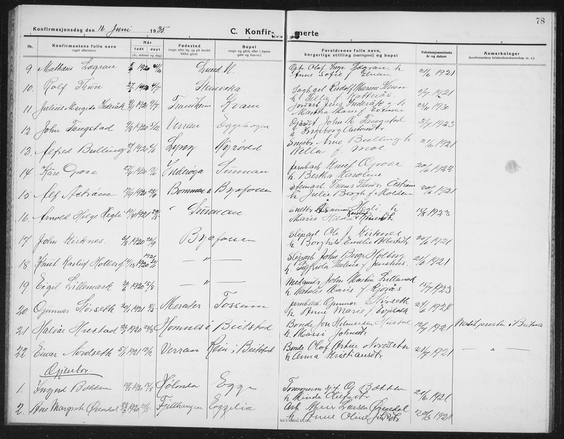 Ministerialprotokoller, klokkerbøker og fødselsregistre - Nord-Trøndelag, AV/SAT-A-1458/740/L0383: Parish register (copy) no. 740C04, 1927-1939, p. 78