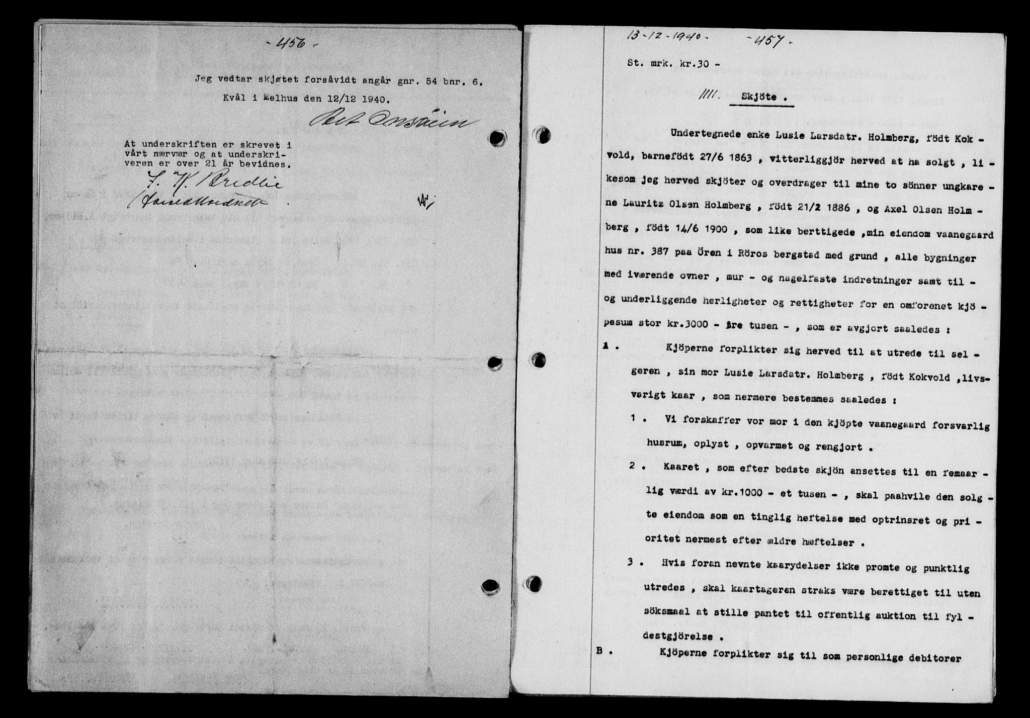 Gauldal sorenskriveri, SAT/A-0014/1/2/2C/L0052: Mortgage book no. 57, 1940-1941, Diary no: : 1111/1940