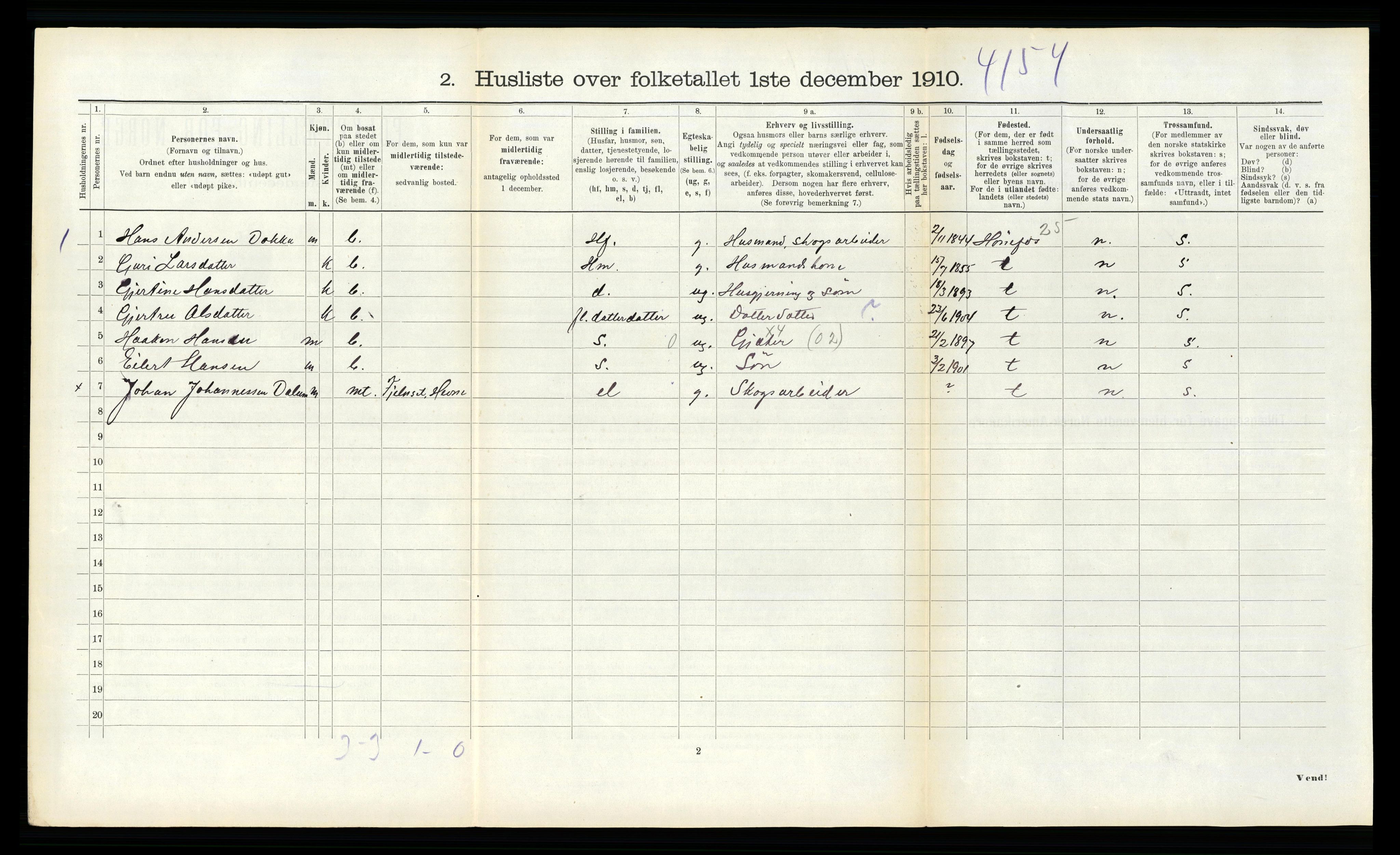 RA, 1910 census for Hemne, 1910, p. 1560