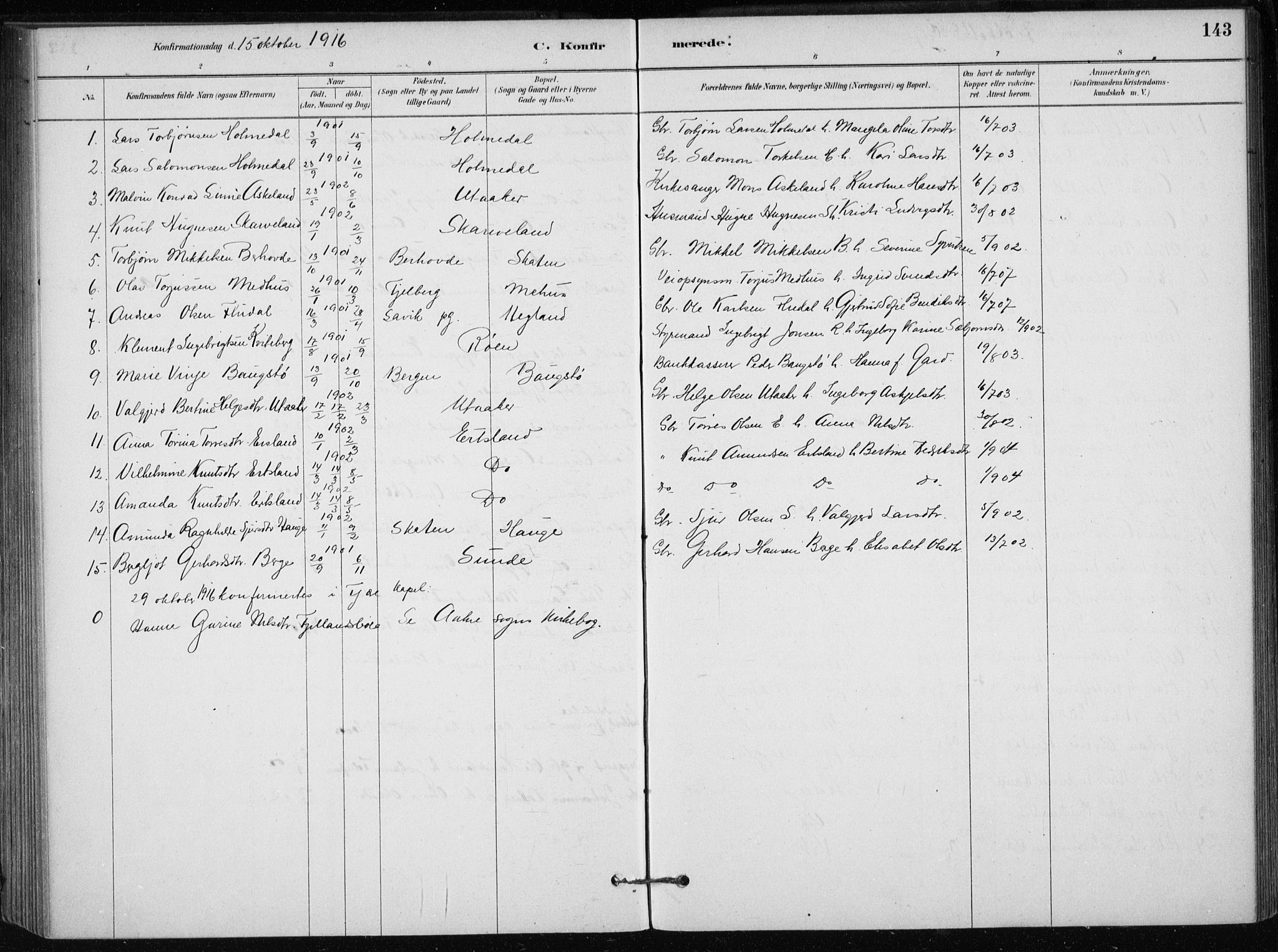 Skånevik sokneprestembete, SAB/A-77801/H/Haa: Parish register (official) no. C  1, 1879-1917, p. 143