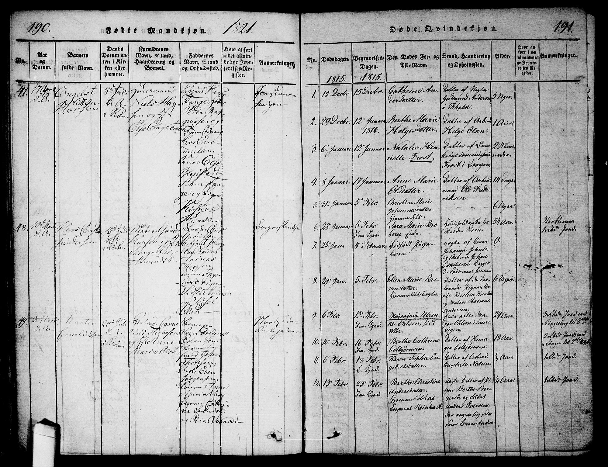Halden prestekontor Kirkebøker, SAO/A-10909/G/Ga/L0001: Parish register (copy) no. 1, 1815-1833, p. 190-191