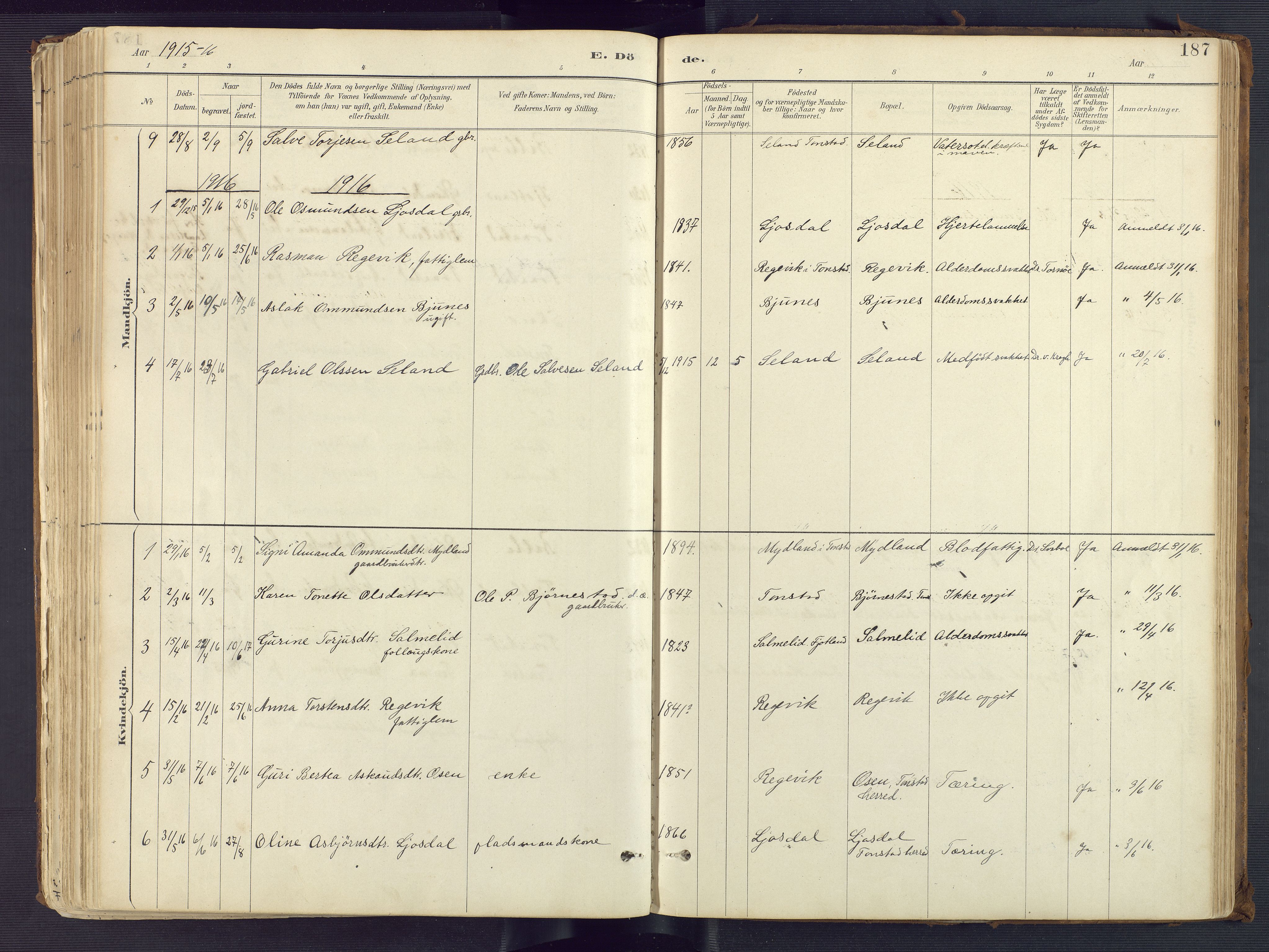 Sirdal sokneprestkontor, AV/SAK-1111-0036/F/Fa/Fab/L0004: Parish register (official) no. A 4, 1887-1919, p. 187