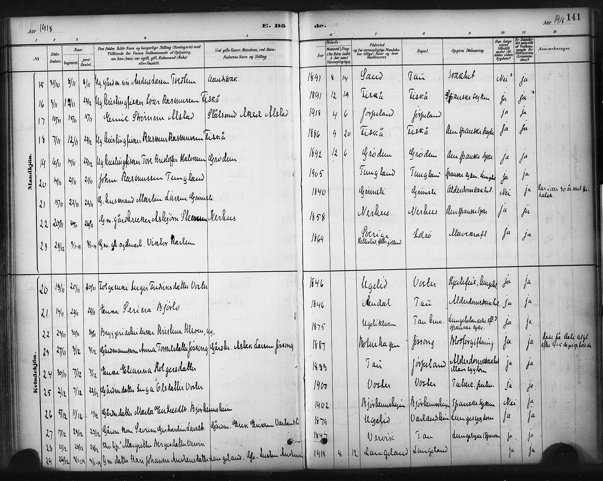 Strand sokneprestkontor, AV/SAST-A-101828/H/Ha/Haa/L0010: Parish register (official) no. A 10, 1882-1929, p. 141