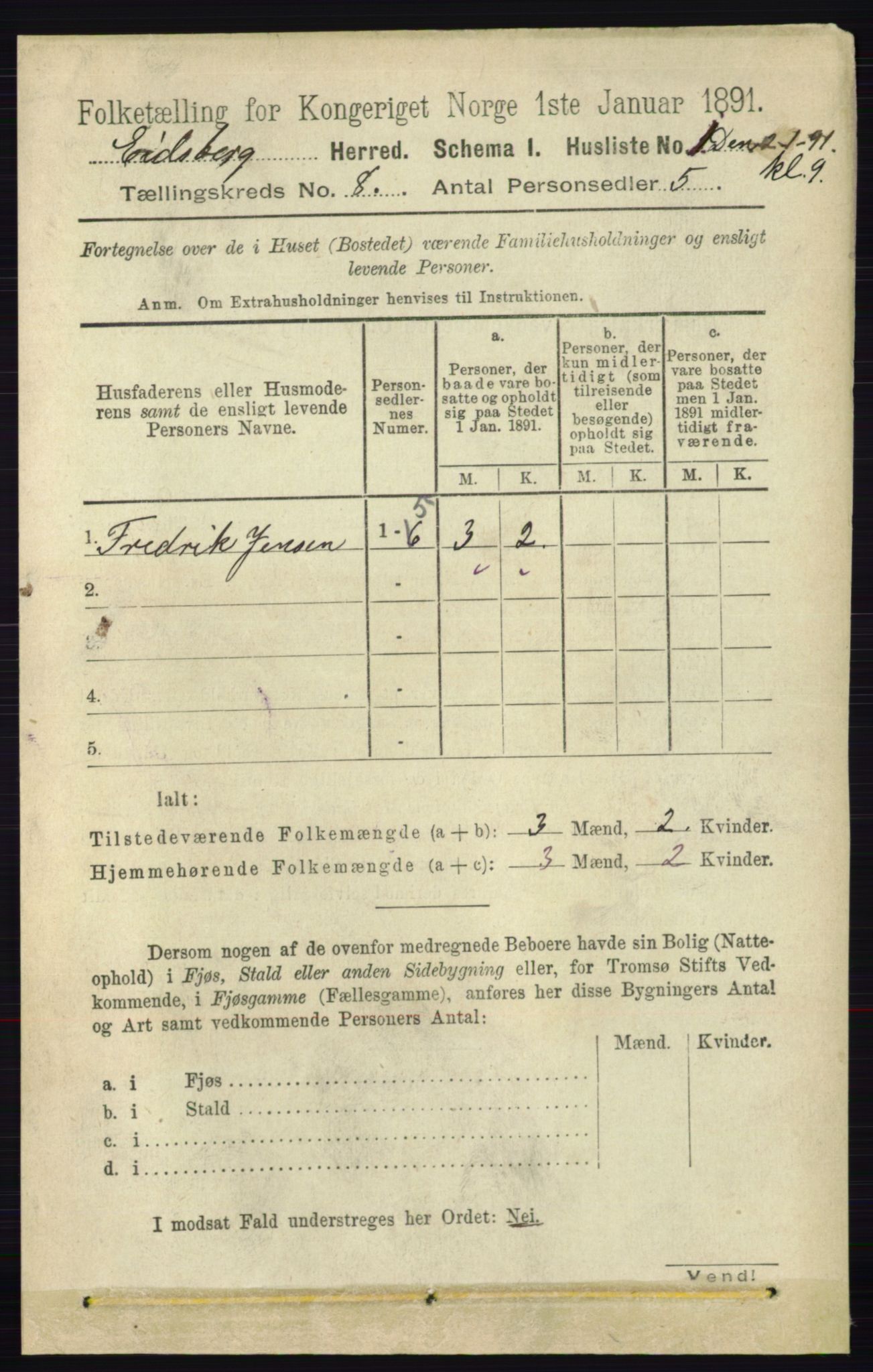 RA, 1891 census for 0125 Eidsberg, 1891, p. 4550