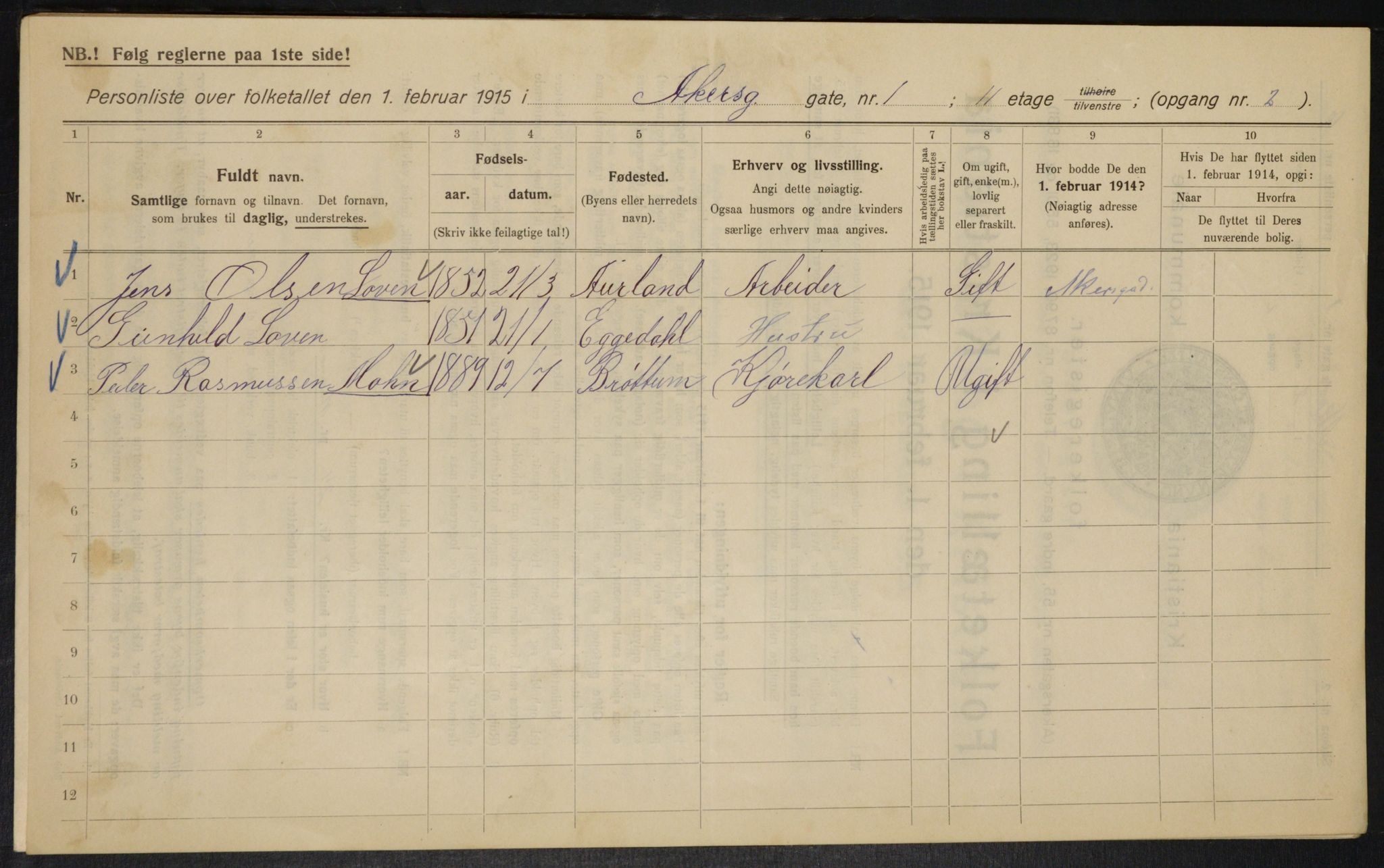 OBA, Municipal Census 1915 for Kristiania, 1915, p. 319