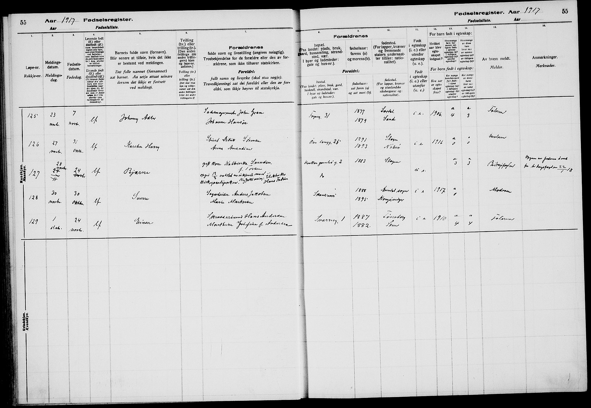 Tønsberg kirkebøker, AV/SAKO-A-330/J/Ja/L0001: Birth register no. 1, 1916-1922, p. 55