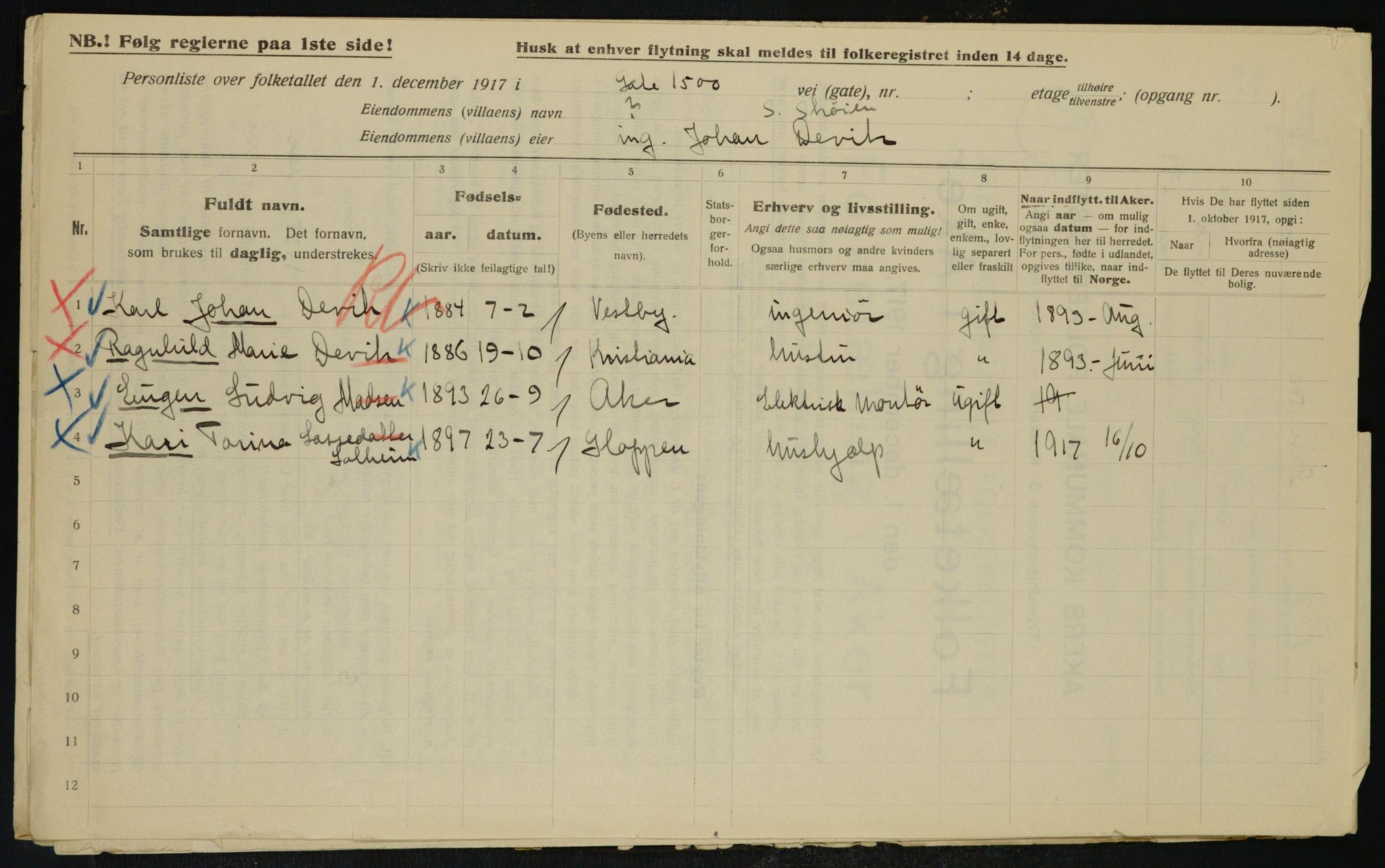 OBA, Municipal Census 1917 for Aker, 1917, p. 25672