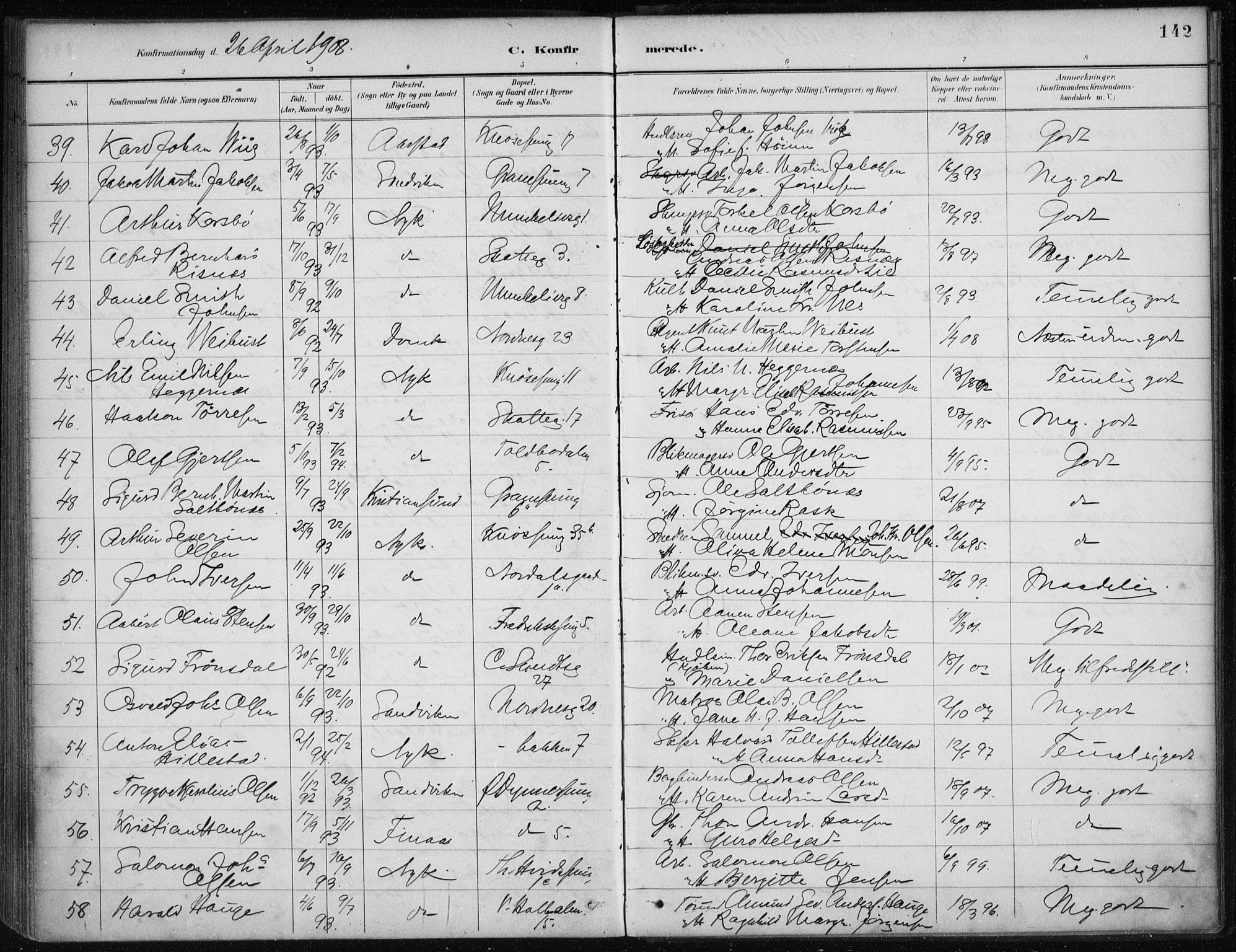 Nykirken Sokneprestembete, AV/SAB-A-77101/H/Haa/L0027: Parish register (official) no. C 6, 1886-1913, p. 142