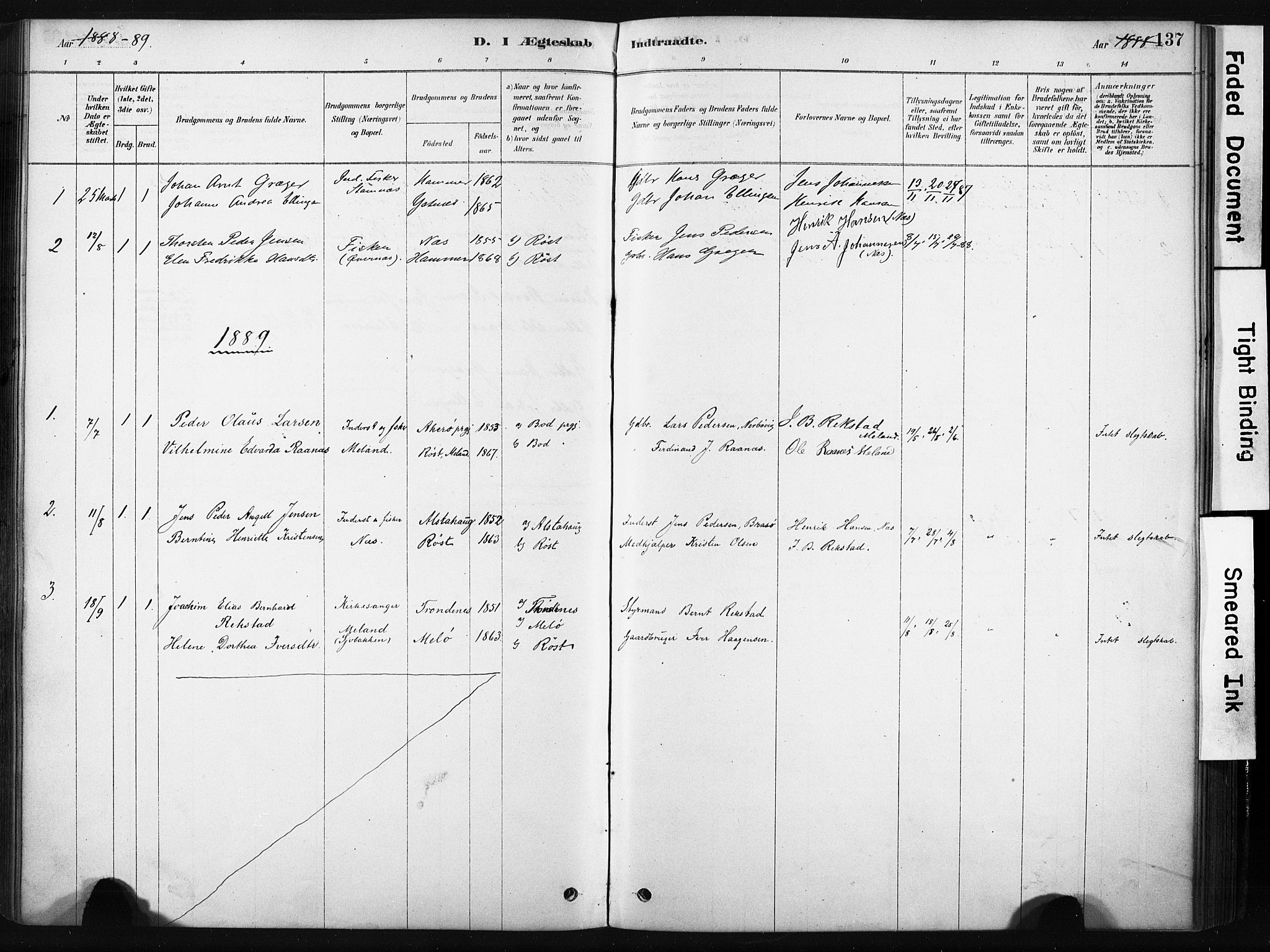 Ministerialprotokoller, klokkerbøker og fødselsregistre - Nordland, AV/SAT-A-1459/808/L0128: Parish register (official) no. 808A01, 1880-1902, p. 137