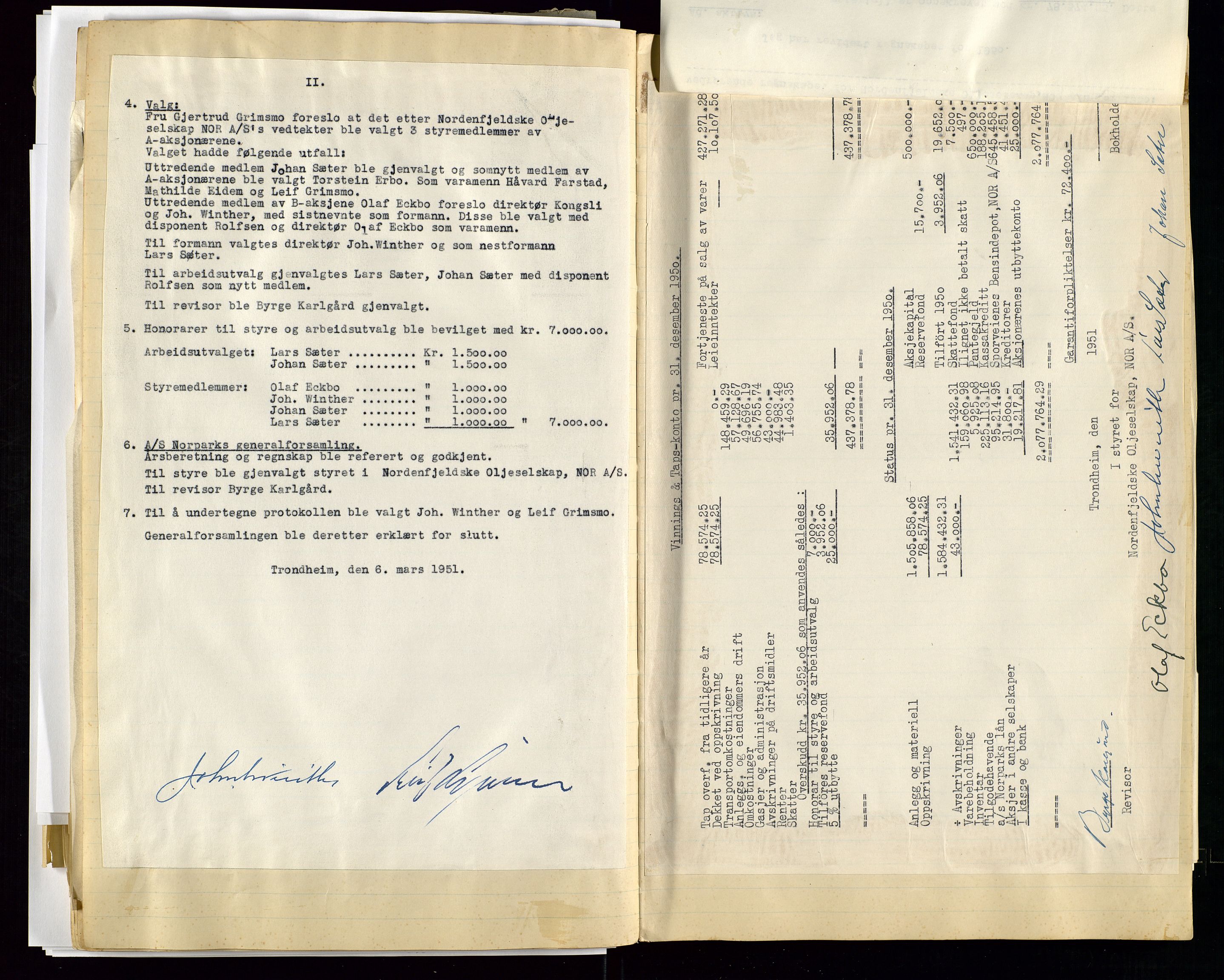 PA 1519 - Nordenfjeldske Oljeselskap, NOR A/S, AV/SAST-A-101924/A/L0001: Styreprotokoll, 1937-1962, p. 96