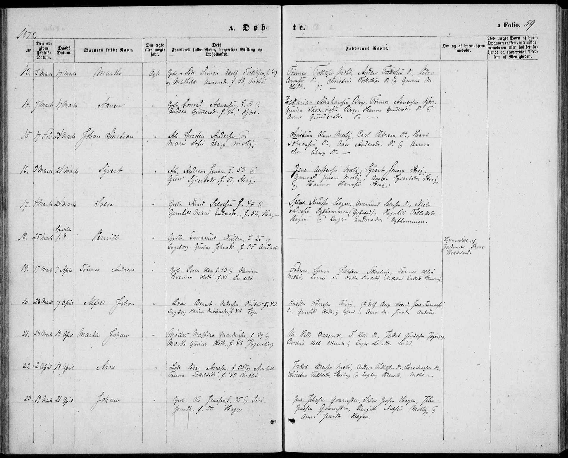 Oddernes sokneprestkontor, AV/SAK-1111-0033/F/Fb/Fba/L0007: Parish register (copy) no. B 7, 1869-1887, p. 59