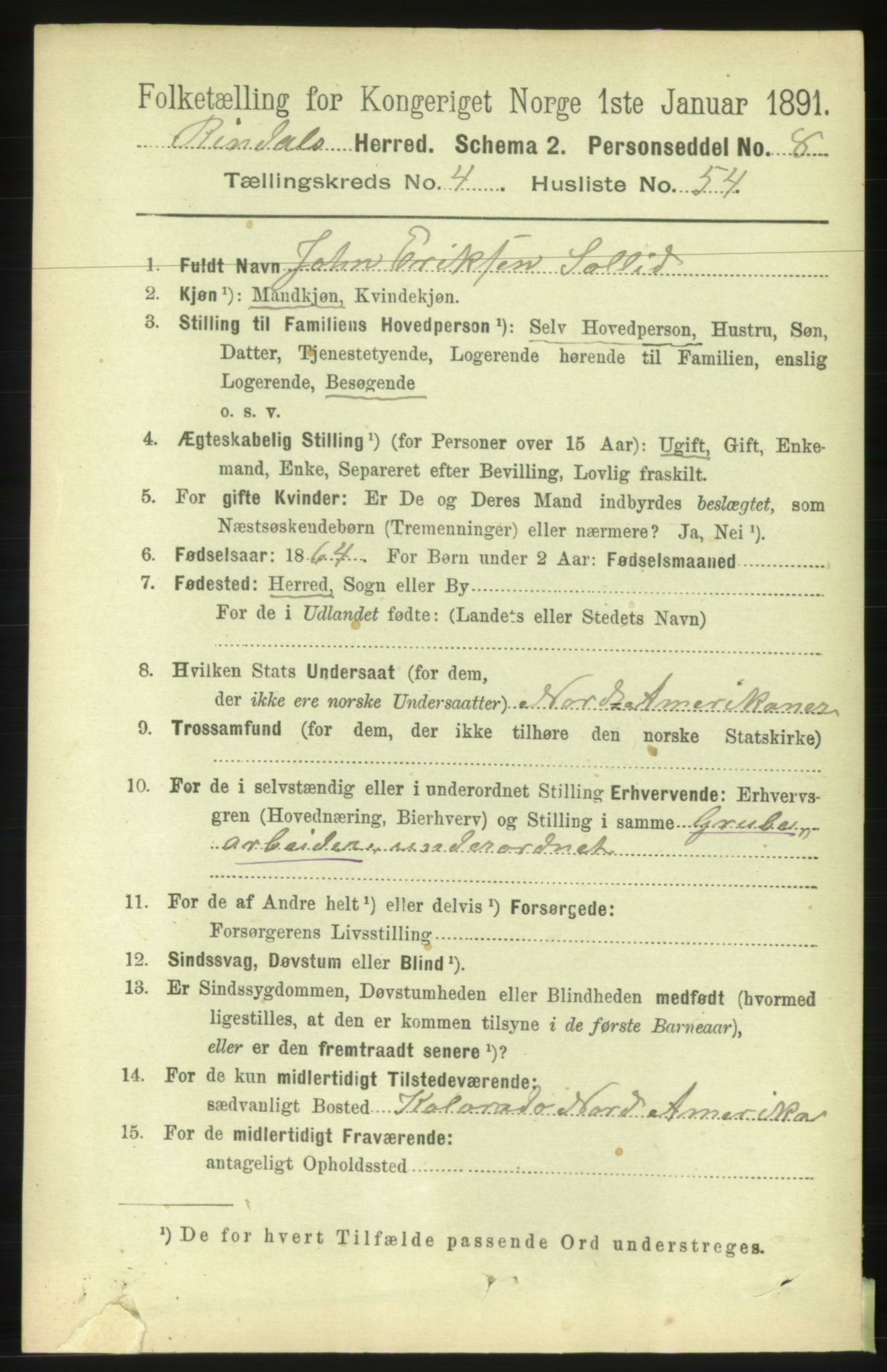 RA, 1891 census for 1567 Rindal, 1891, p. 1561