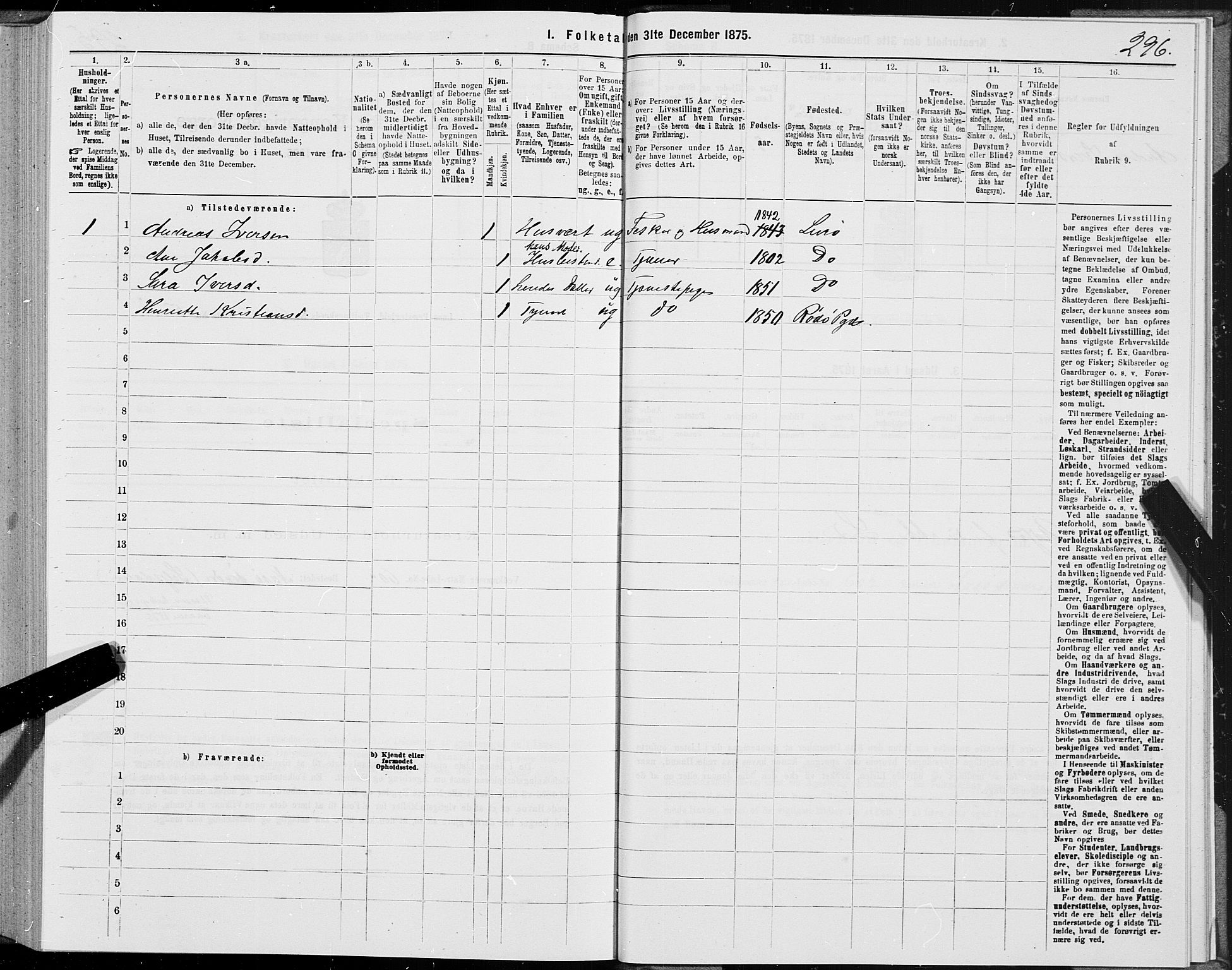 SAT, 1875 census for 1834P Lurøy, 1875, p. 3296