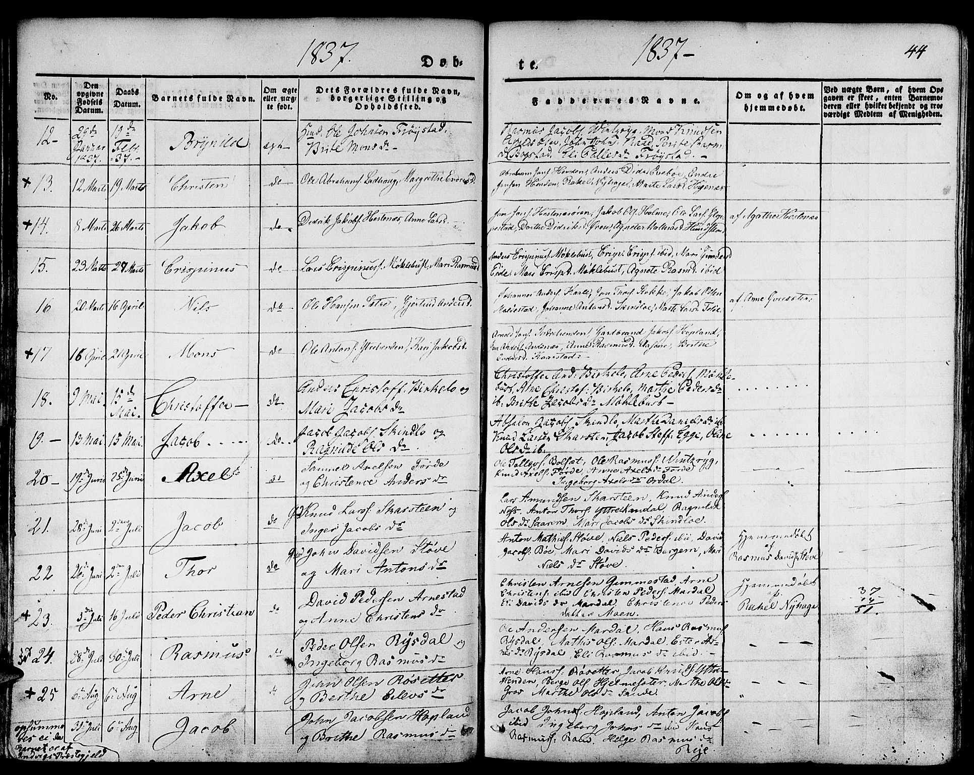 Gloppen sokneprestembete, SAB/A-80101/H/Haa/Haaa/L0007: Parish register (official) no. A 7, 1827-1837, p. 44