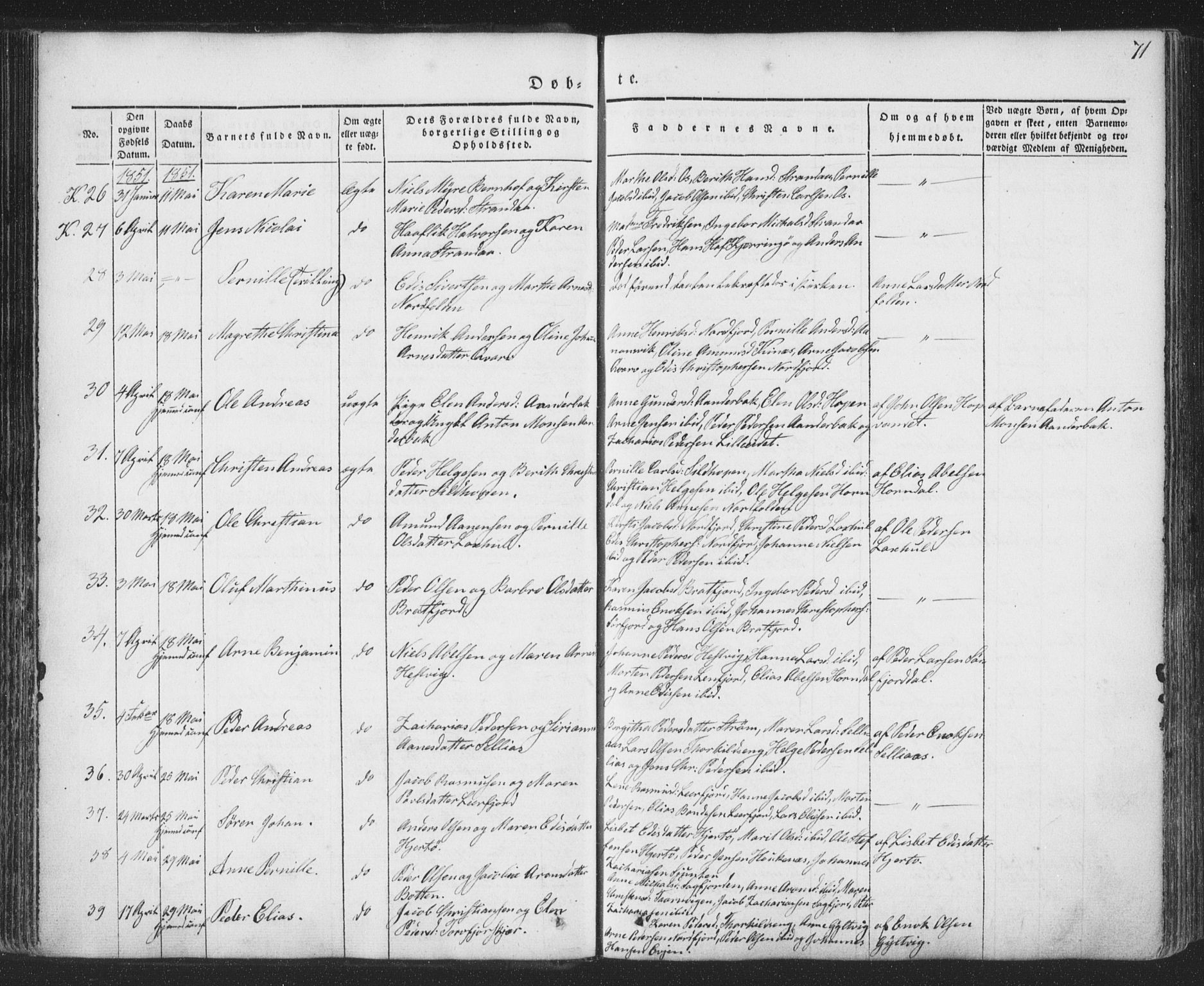 Ministerialprotokoller, klokkerbøker og fødselsregistre - Nordland, AV/SAT-A-1459/853/L0769: Parish register (official) no. 853A08, 1836-1856, p. 71