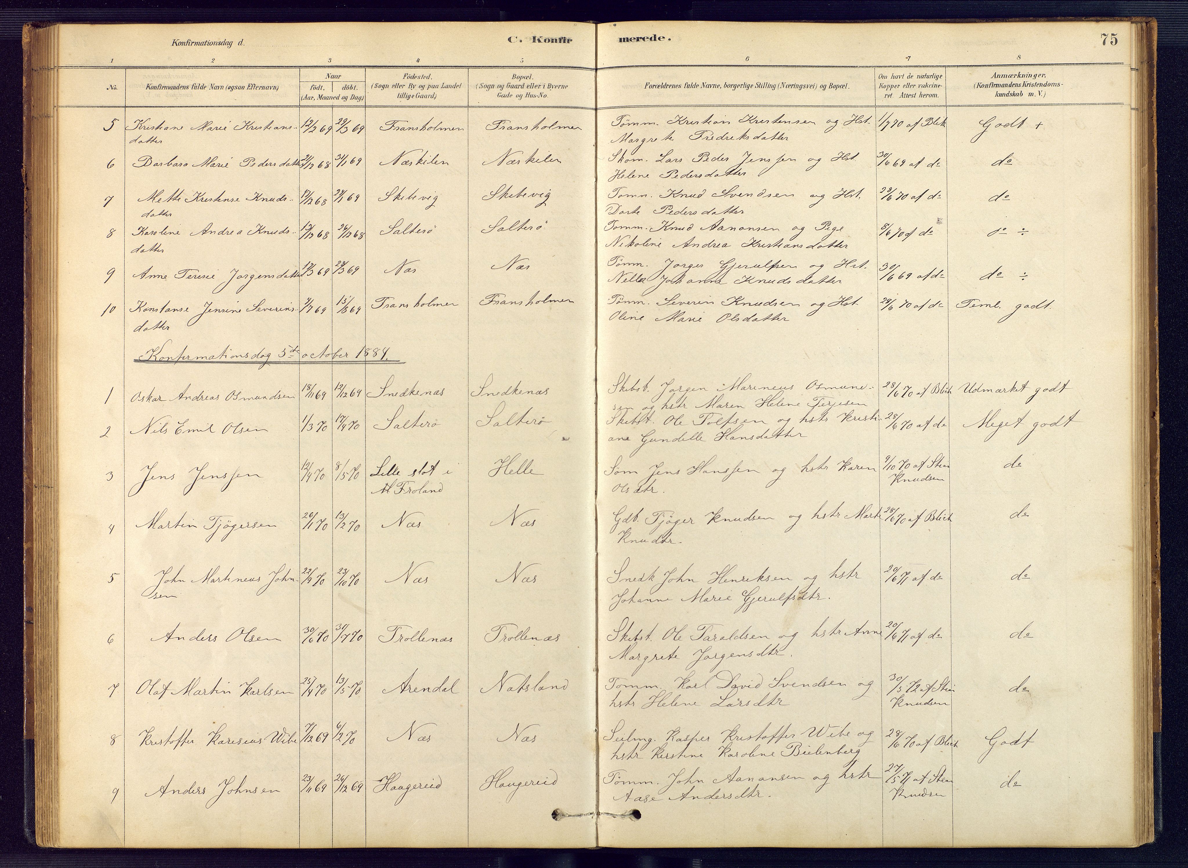 Austre Moland sokneprestkontor, SAK/1111-0001/F/Fb/Fbb/L0001: Parish register (copy) no. B 1, 1878-1904, p. 75