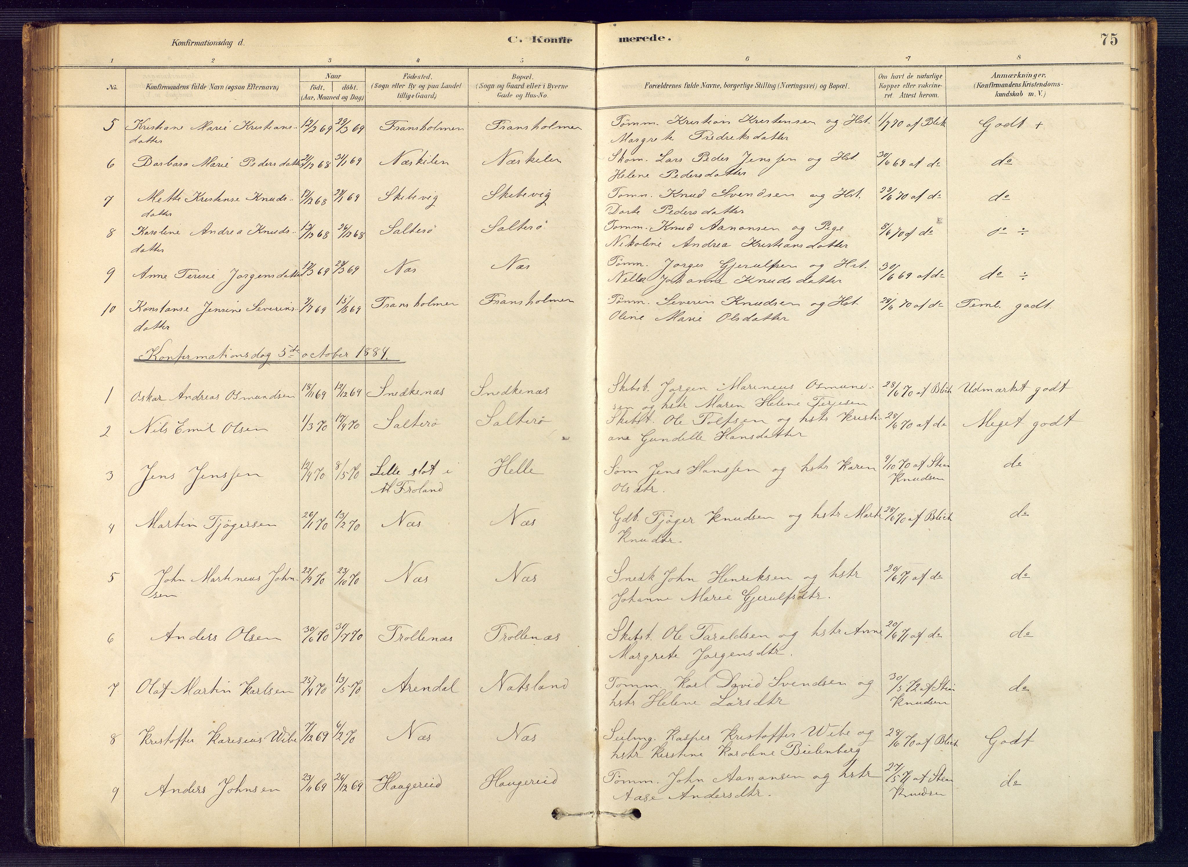 Austre Moland sokneprestkontor, AV/SAK-1111-0001/F/Fb/Fbb/L0001: Parish register (copy) no. B 1, 1878-1904, p. 75