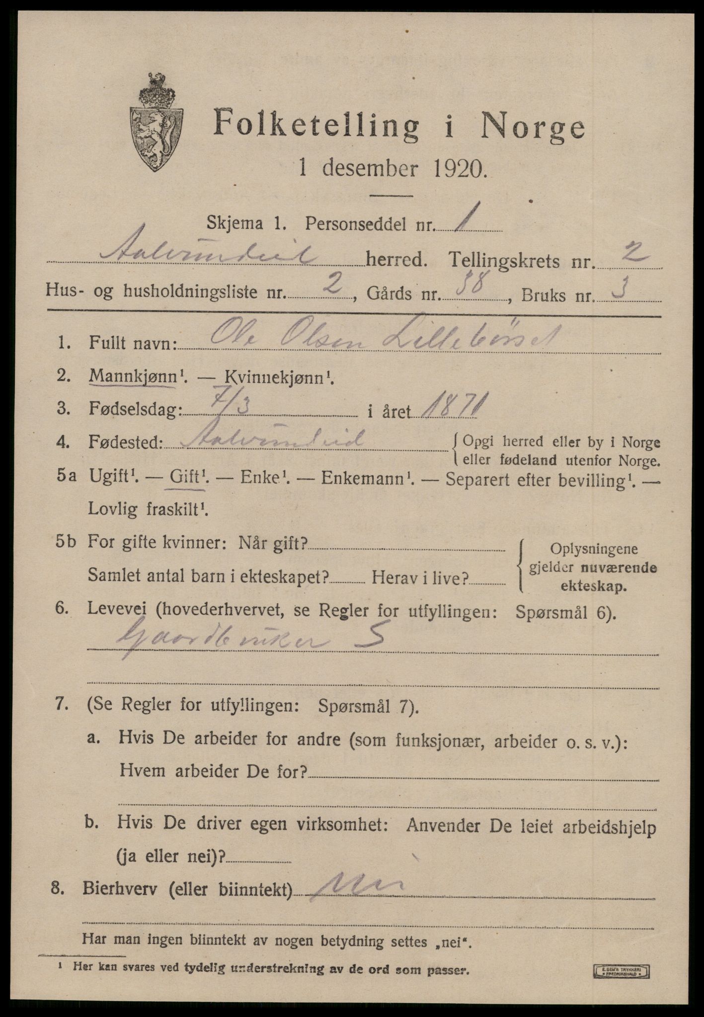 SAT, 1920 census for Ålvundeid, 1920, p. 520