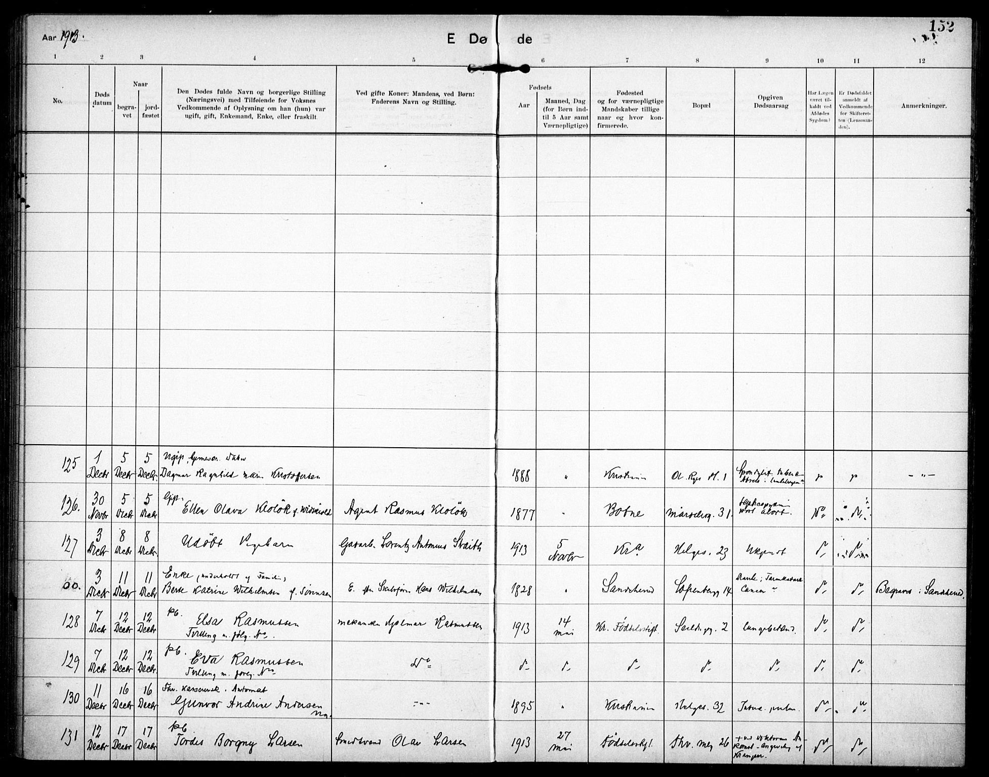 Paulus prestekontor Kirkebøker, AV/SAO-A-10871/F/Fa/L0018: Parish register (official) no. 18, 1906-1915, p. 152