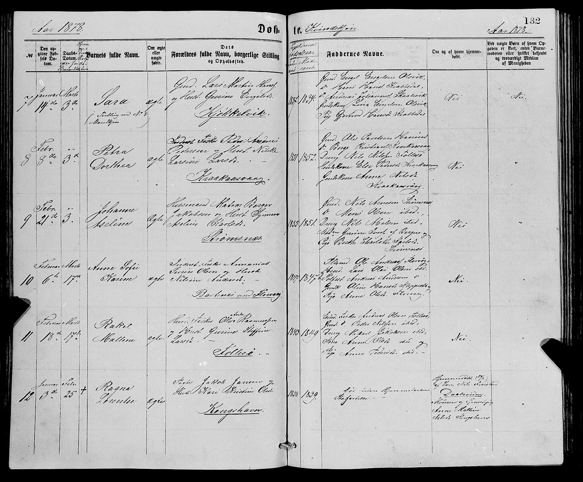 Askøy Sokneprestembete, SAB/A-74101/H/Ha/Hab/Haba/L0007: Parish register (copy) no. A 7, 1871-1881, p. 132