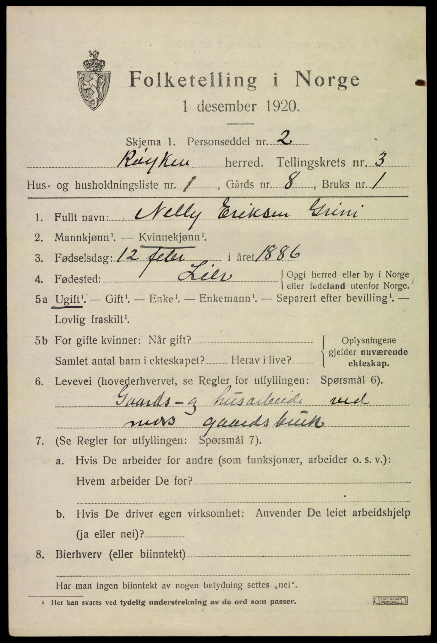 SAKO, 1920 census for Røyken, 1920, p. 4080