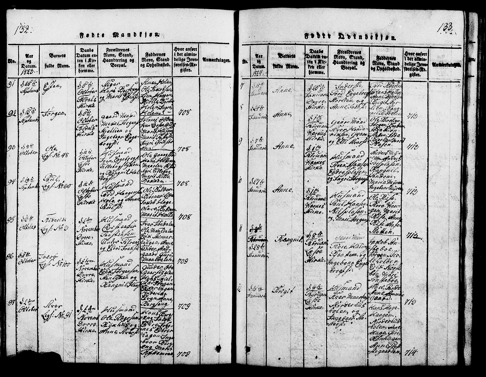 Lesja prestekontor, SAH/PREST-068/H/Ha/Hab/L0001: Parish register (copy) no. 1, 1820-1831, p. 132-133